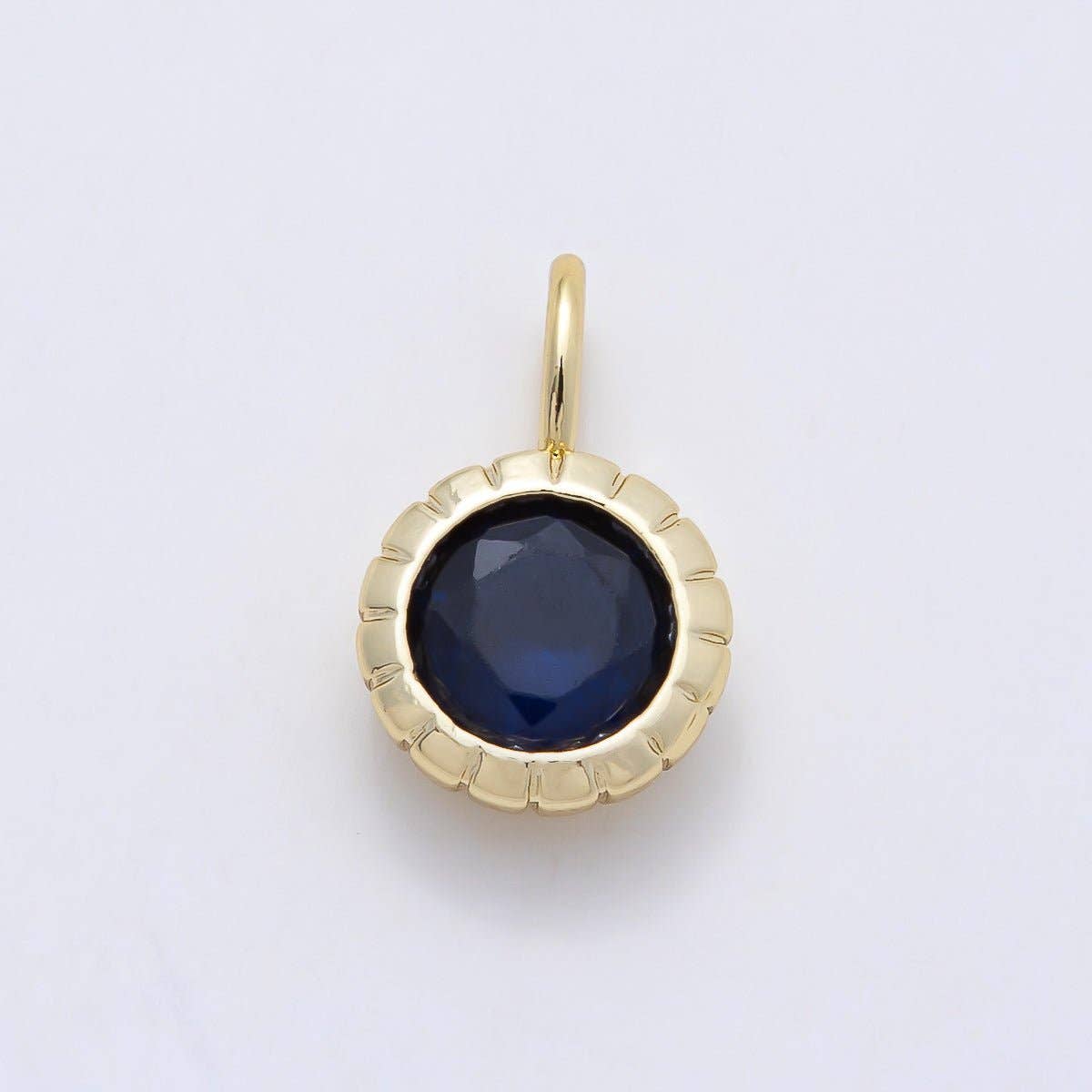 16K Gold Filled 17mm Birthstone Round CZ Ribbed Bezel Mini Pendant | Charms-01113 ~ Charms-01124