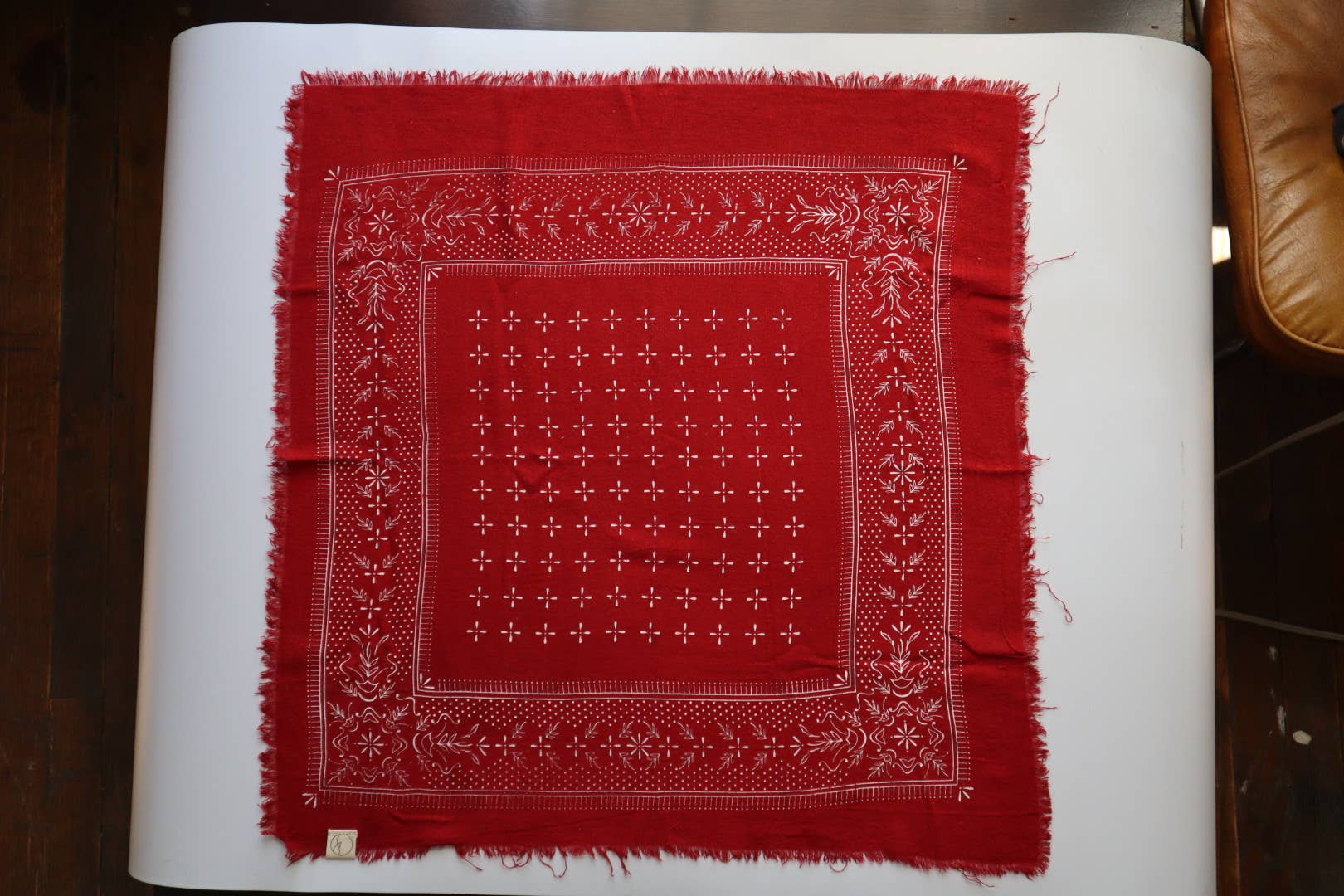 Poppy Red Classic Print Naturally Dyed Bandana (white)