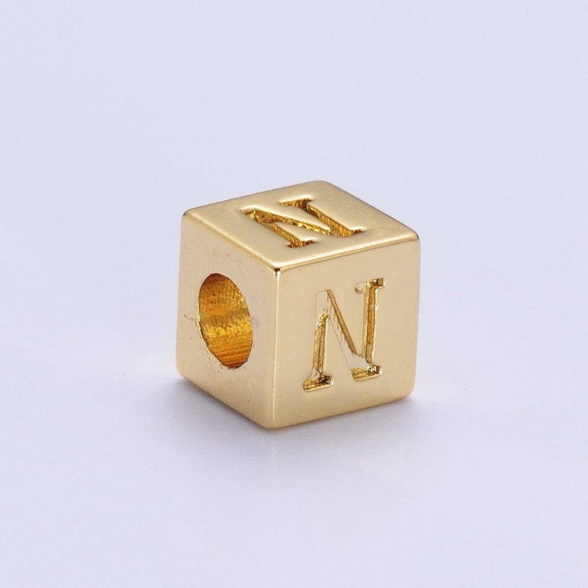 Gold Initial Letter Alphabet 6.2mm Block Beads Charm Connector For Jewelry Making Component Supply A-A1145-A-A1157