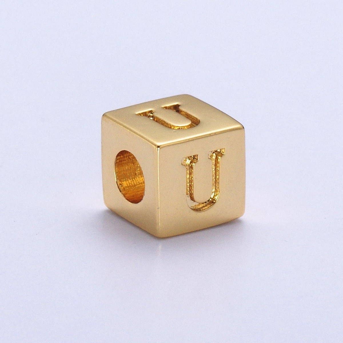 Gold Initial Letter Alphabet 6.2mm Block Beads Charm Connector For Jewelry Making Component Supply A-A1145-A-A1157