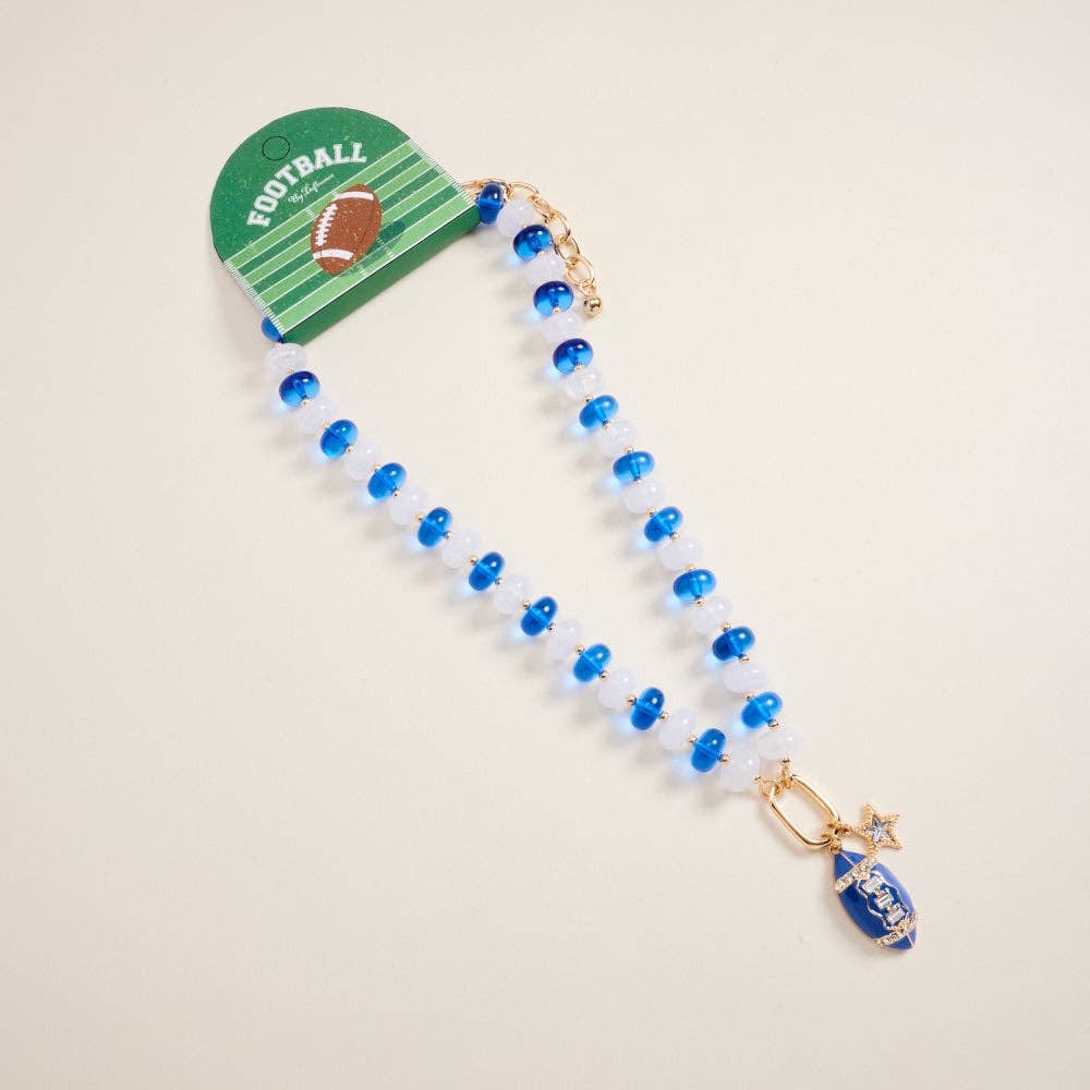 Football Star Stone Pendant Bead Necklace