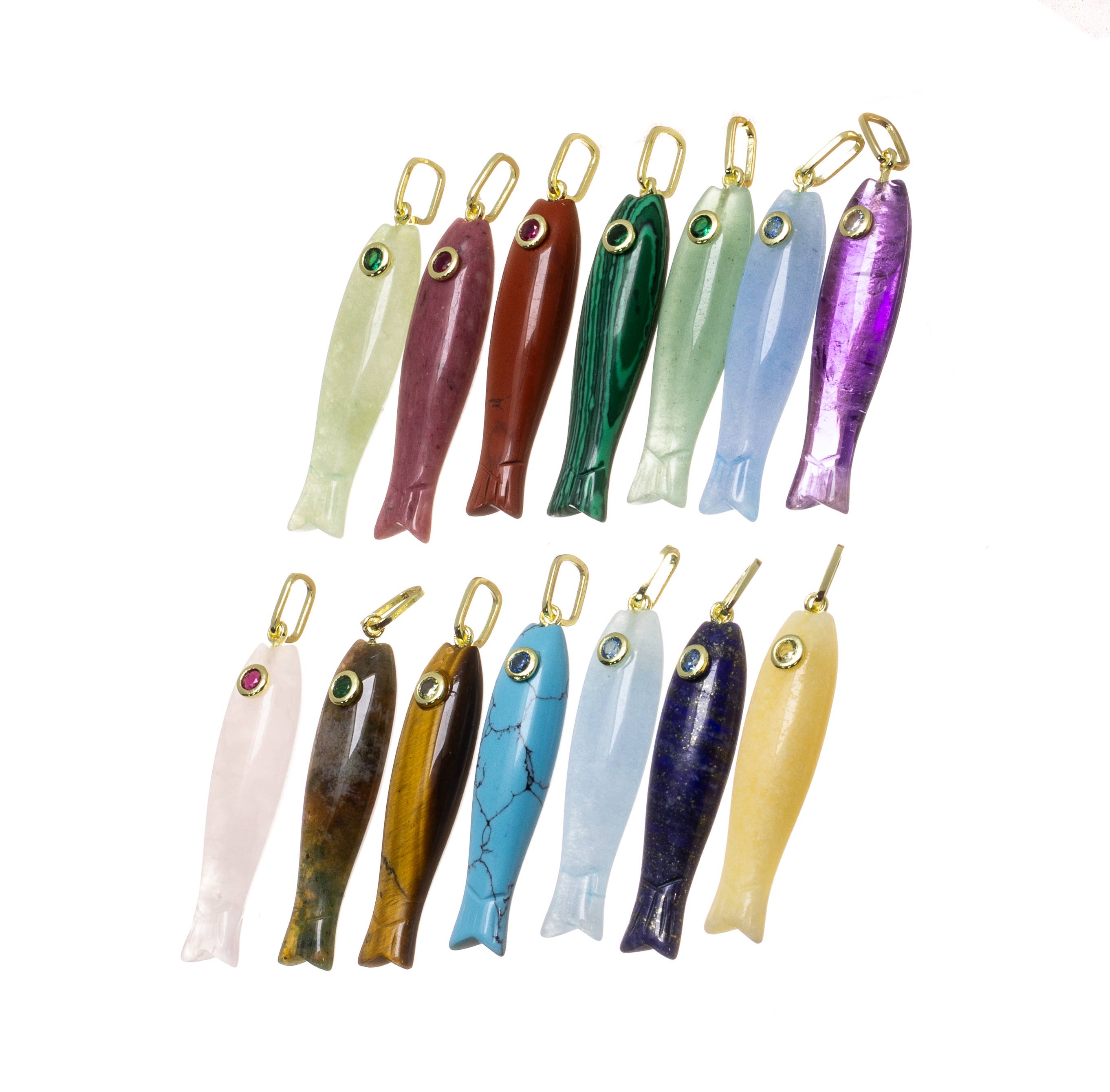 Natural Gemstone Fish Charm For Jewelry Making, GSF029
