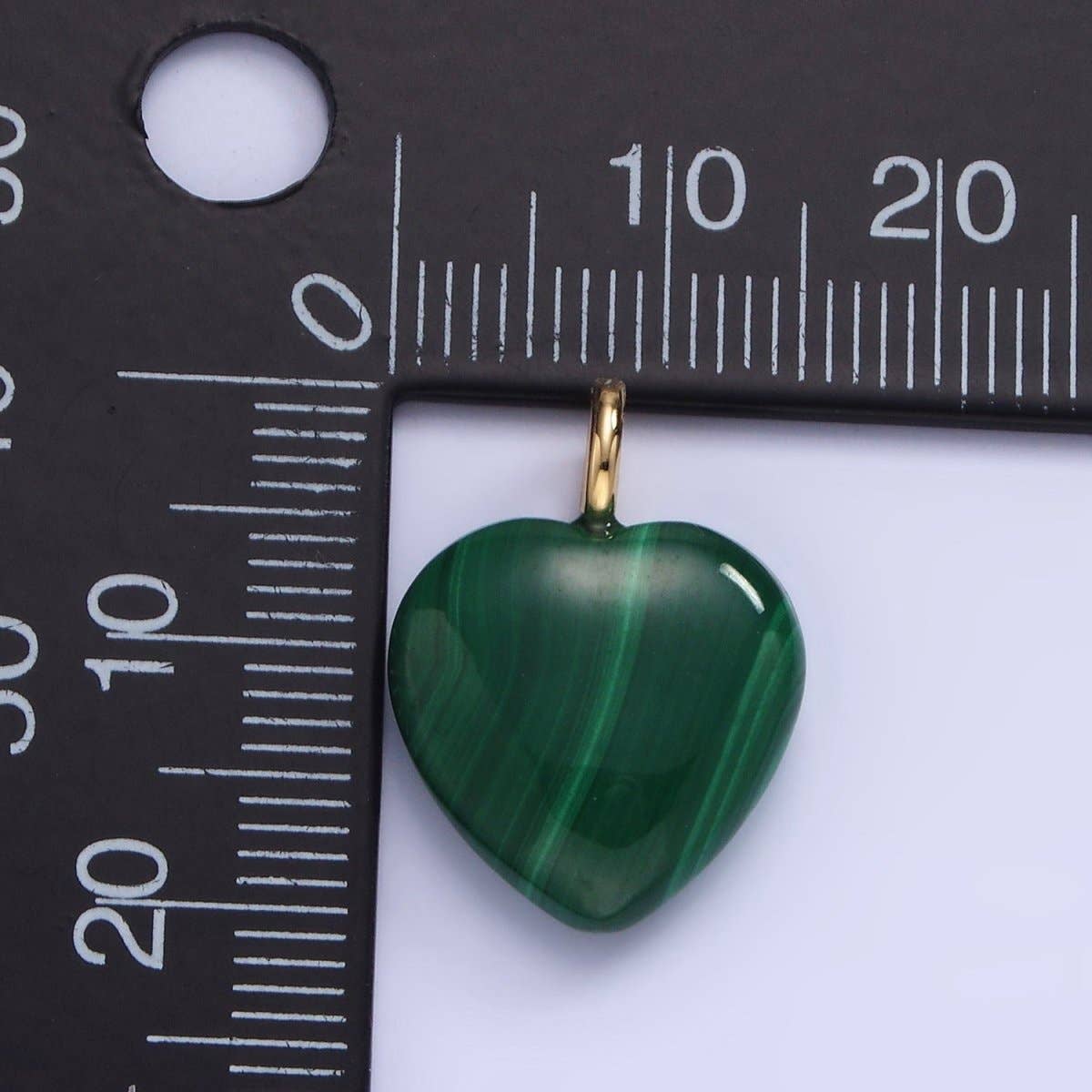 14K Gold Filled 20mm Malachite Heart Gemstone Pendant | E352