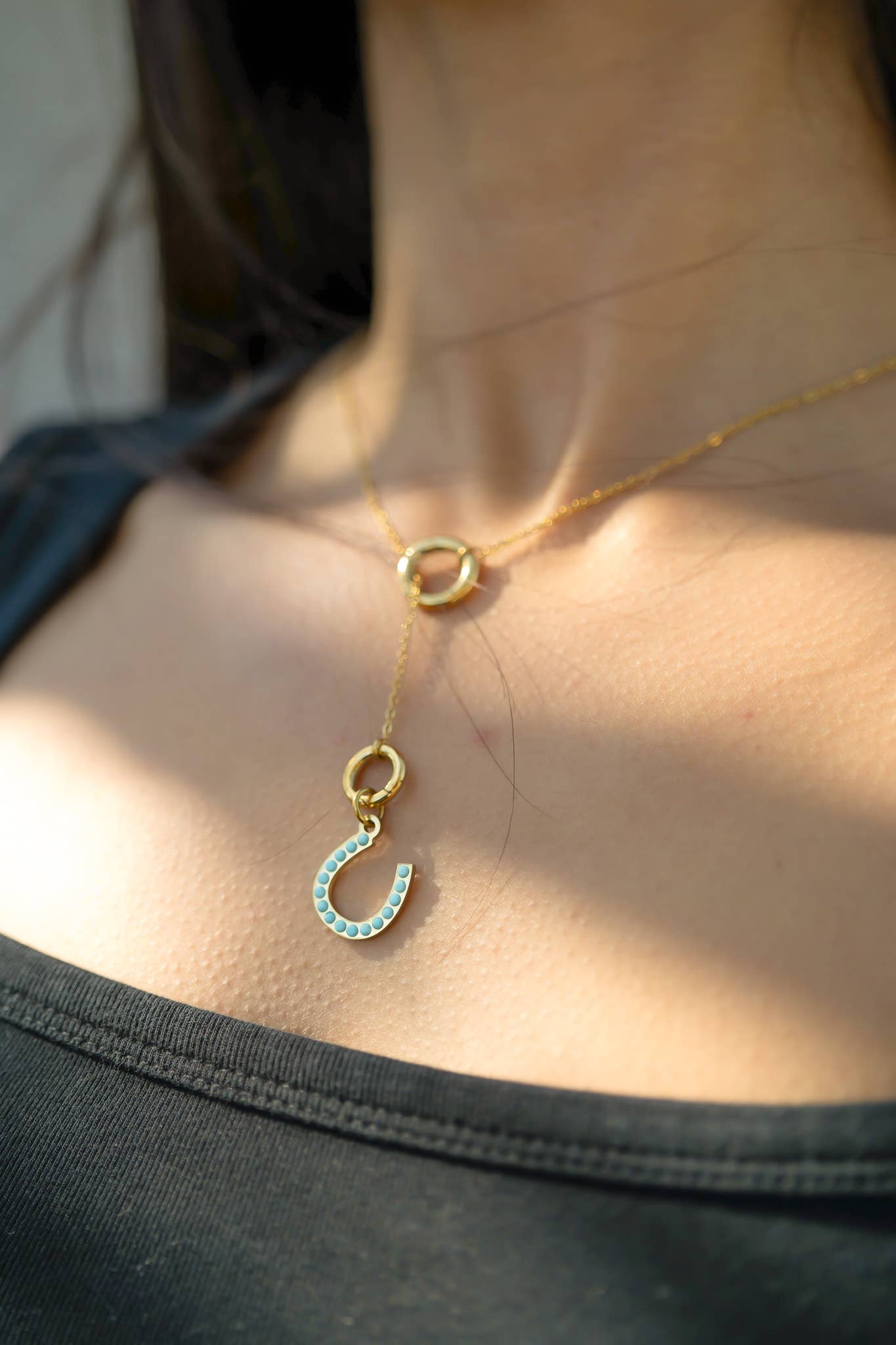 18K Gold Stainless Steel Turquoise Stone Horseshoe Charm