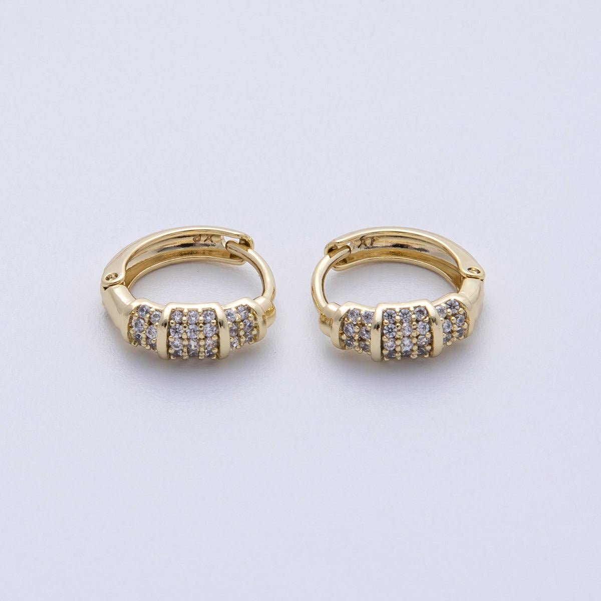 14K Gold Filled 13mm Clear Micro Paved CZ Geometric Cartilage Huggie Earrings | Earrings-00150