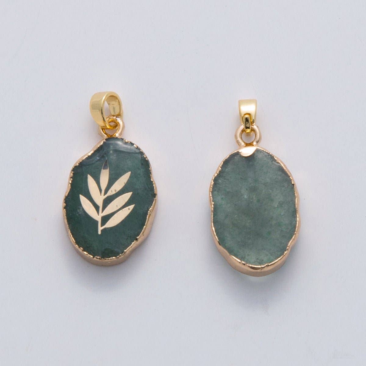 18K Gold Filled Leaf Green Aventurine Oblong Pendant