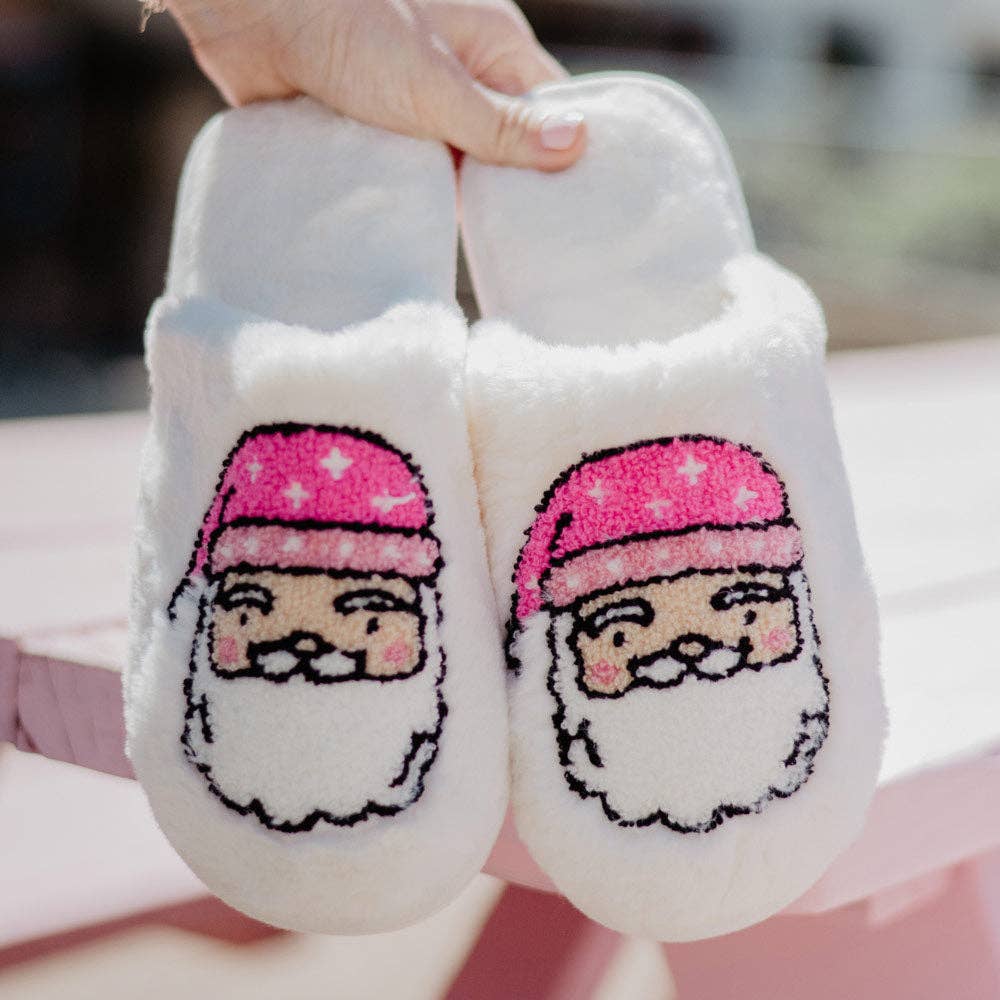 Pink Santa Face Christmas Women's House Slippers