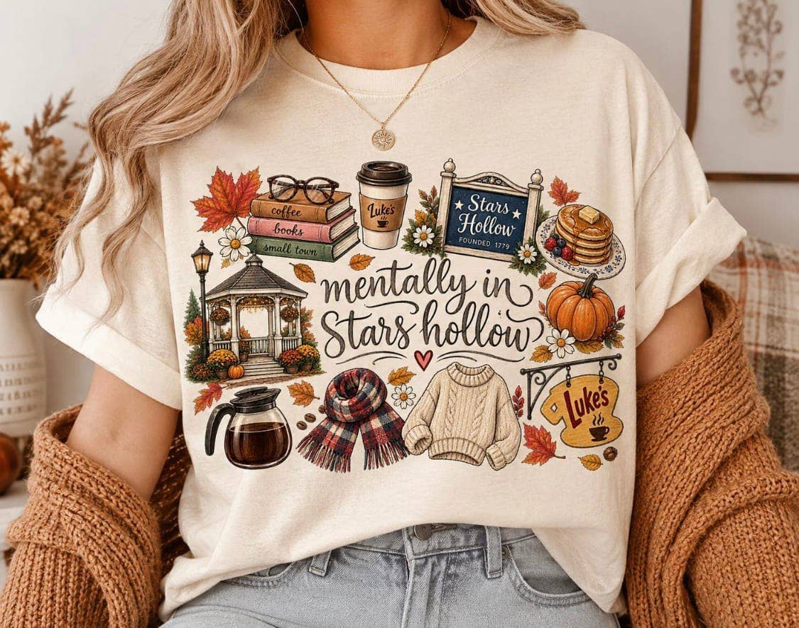 Mentally In Stars Hollow Autumn Graphic T-Shirt – Off-White