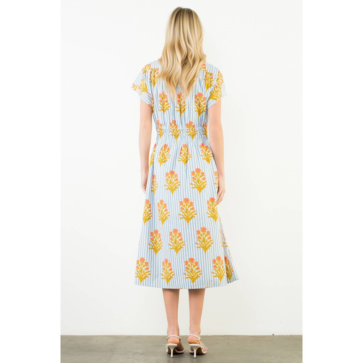 Short Sleeve Floral Striped Print Dress