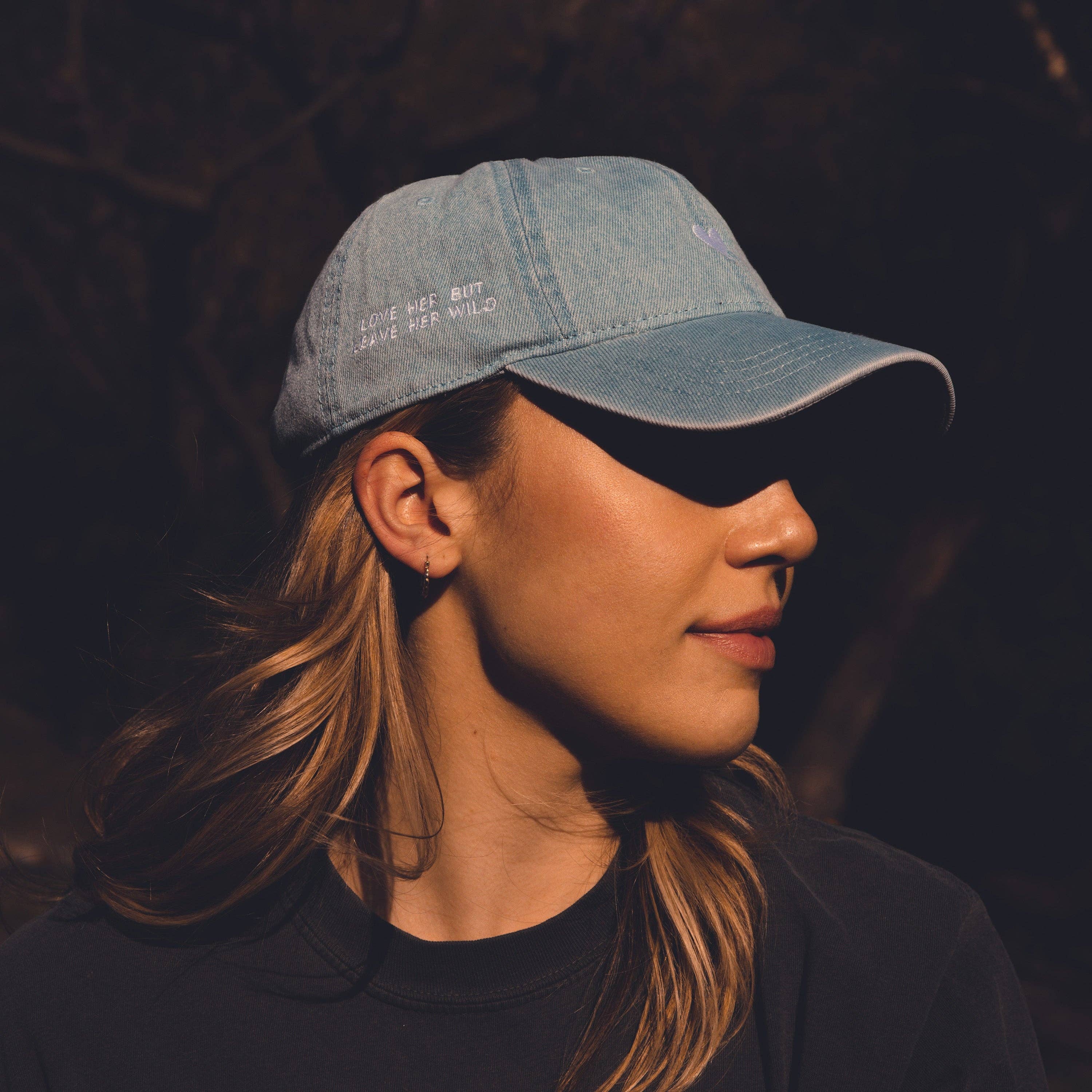Denim Dad Hat - Embroidered Heart Cap