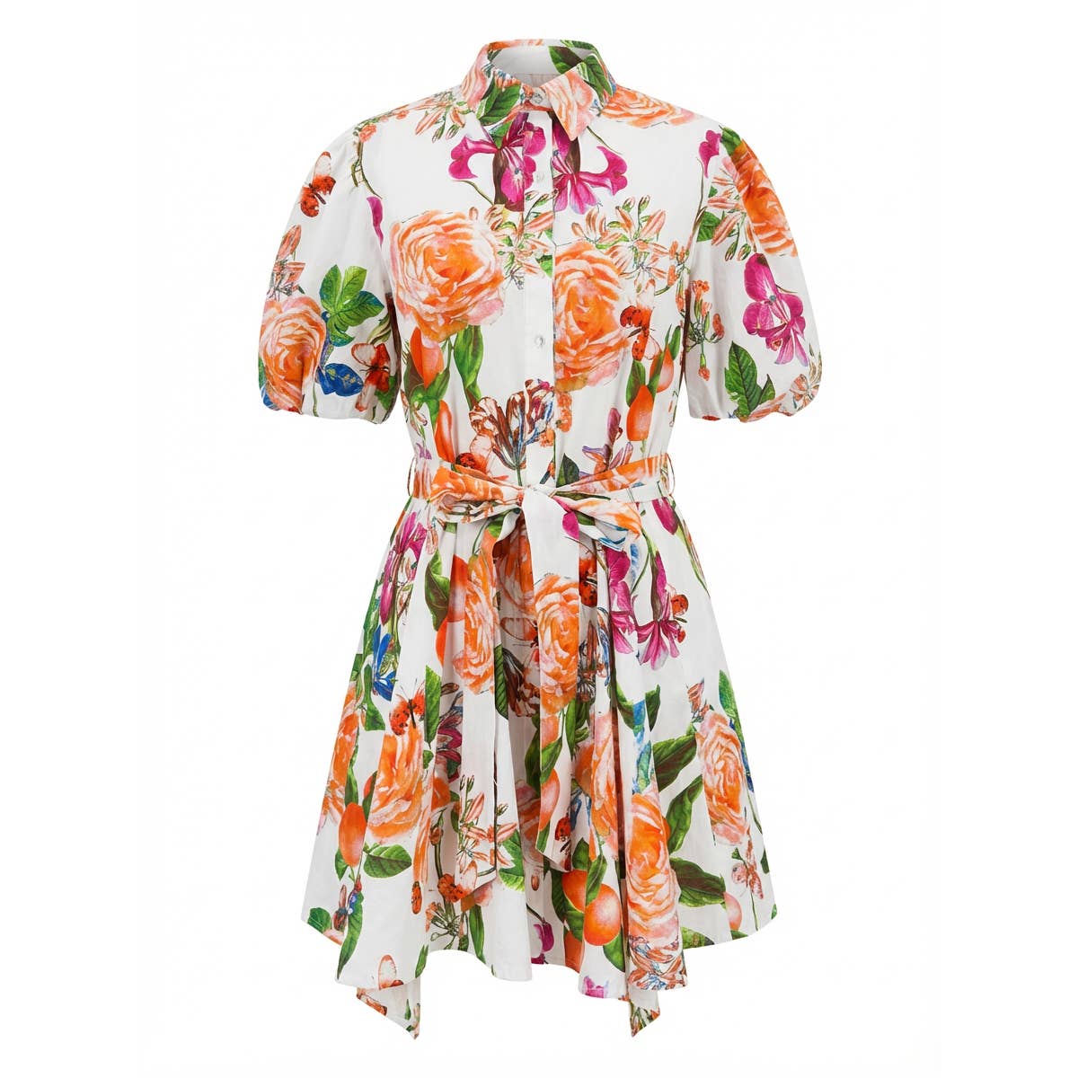 Tangerine Bloom Shirt Mini Dress