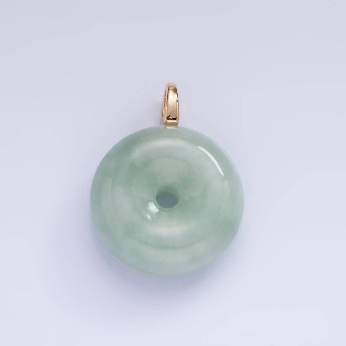 Dainty Jade Donut Round Pendant 14K Gold Filled Bail Good Luck Jewelry AG-708