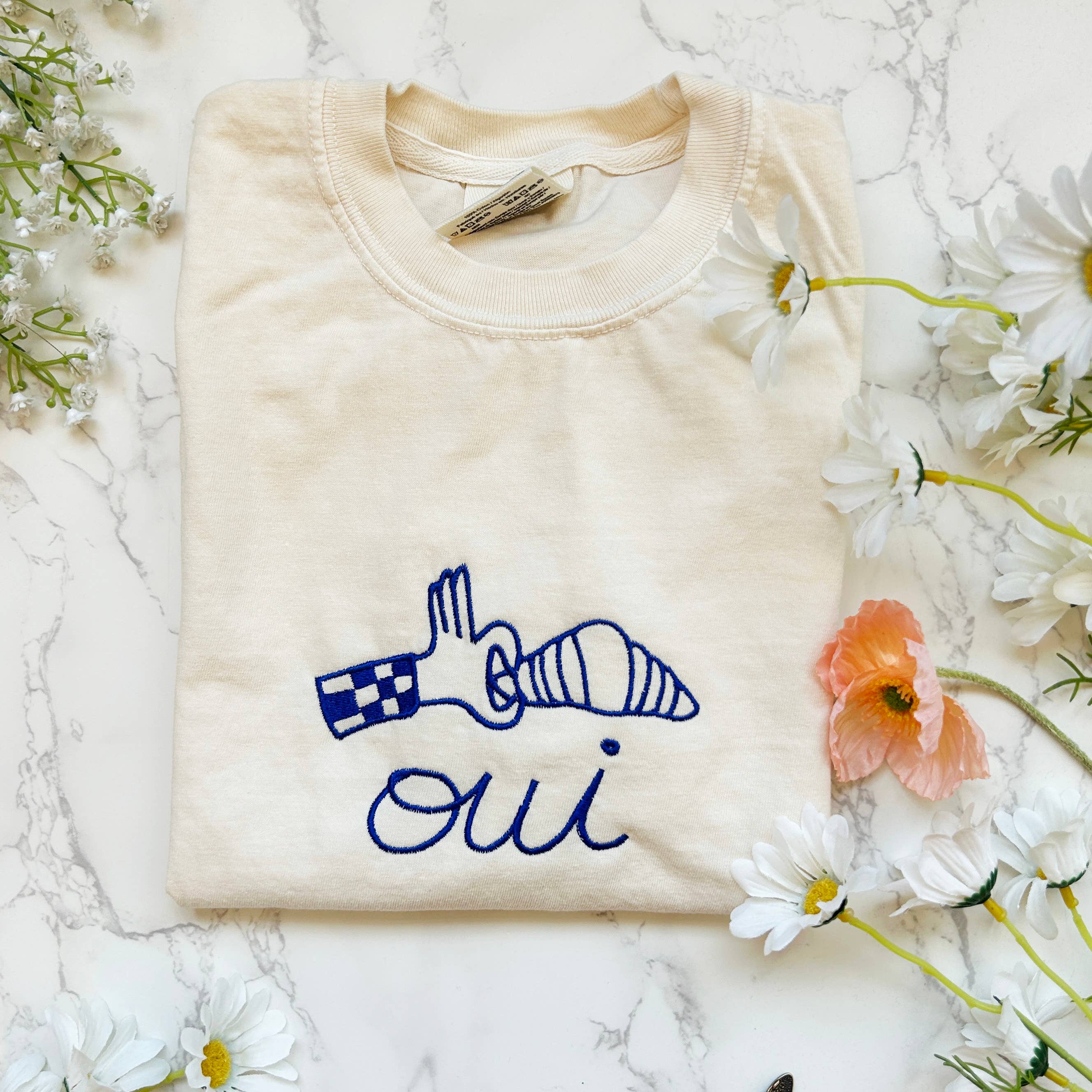 Embroidered Oui French Croissant Shirt 