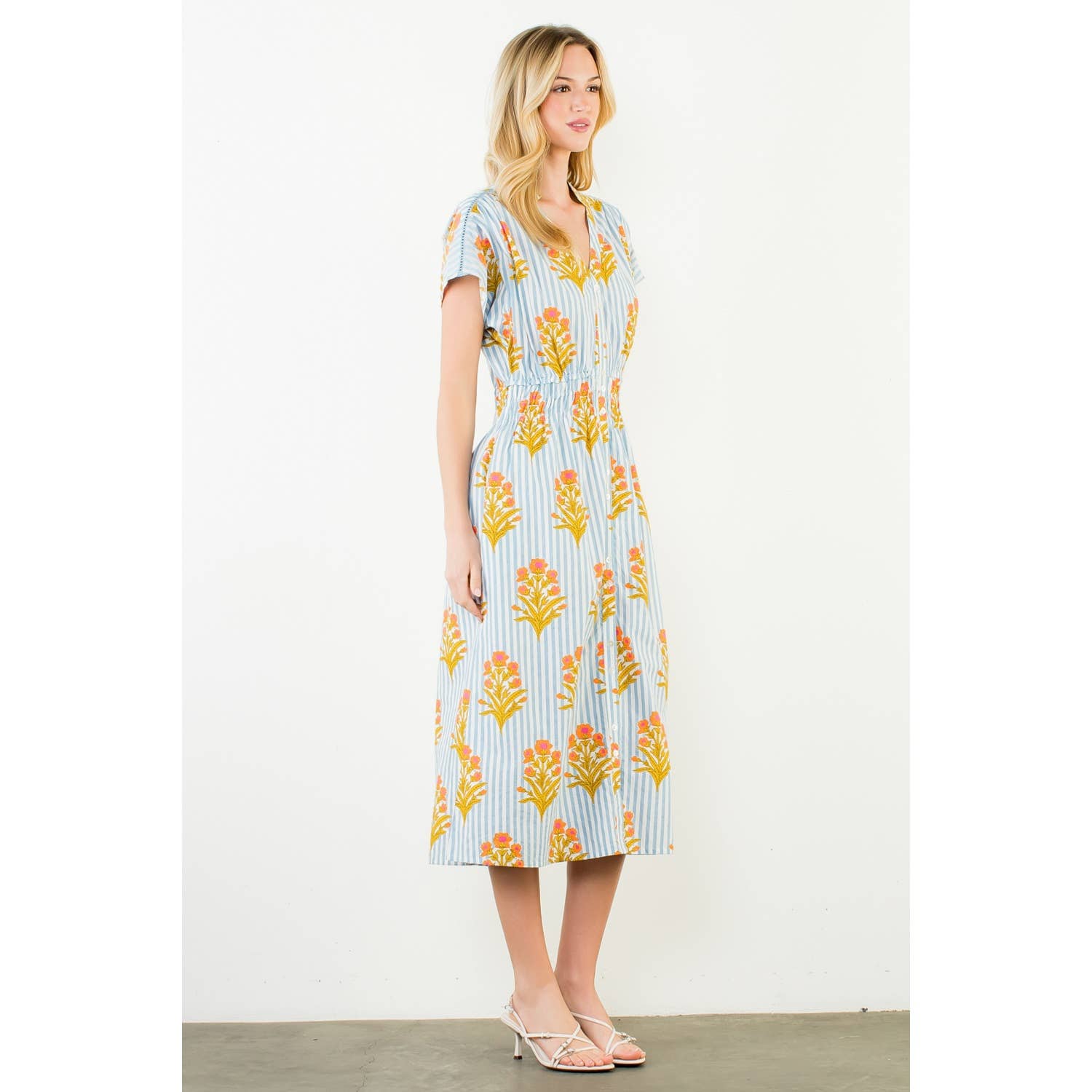 Short Sleeve Floral Striped Print Dress