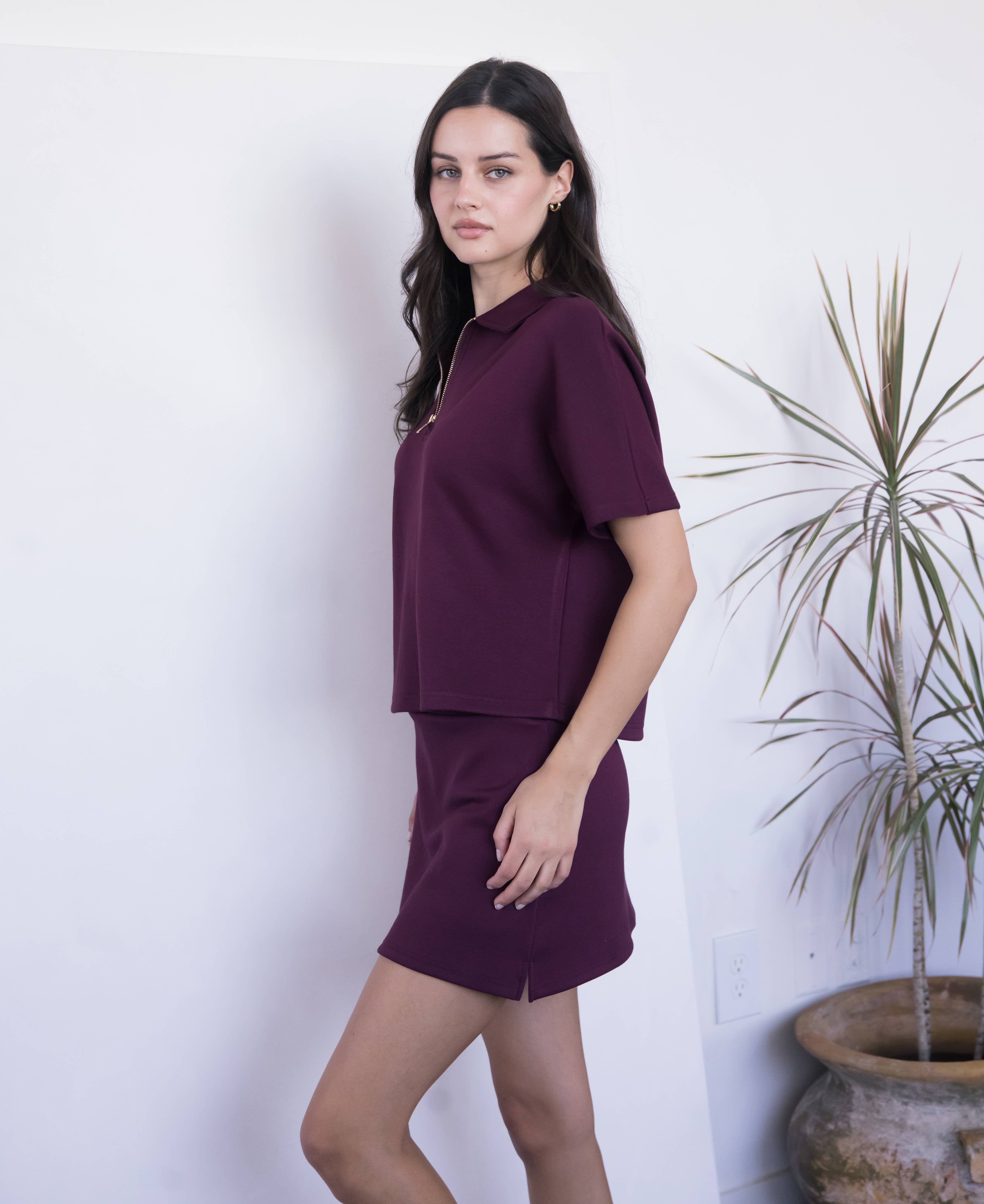 Butter Modal Short Sleeve Quarter Zip Top