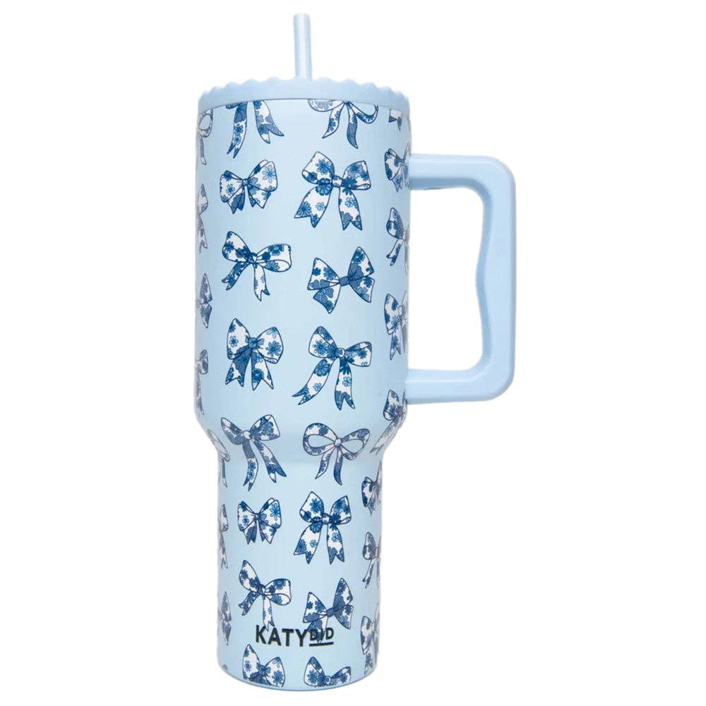 Toile Coquette Bows 38 Oz Tumbler: Light Blue