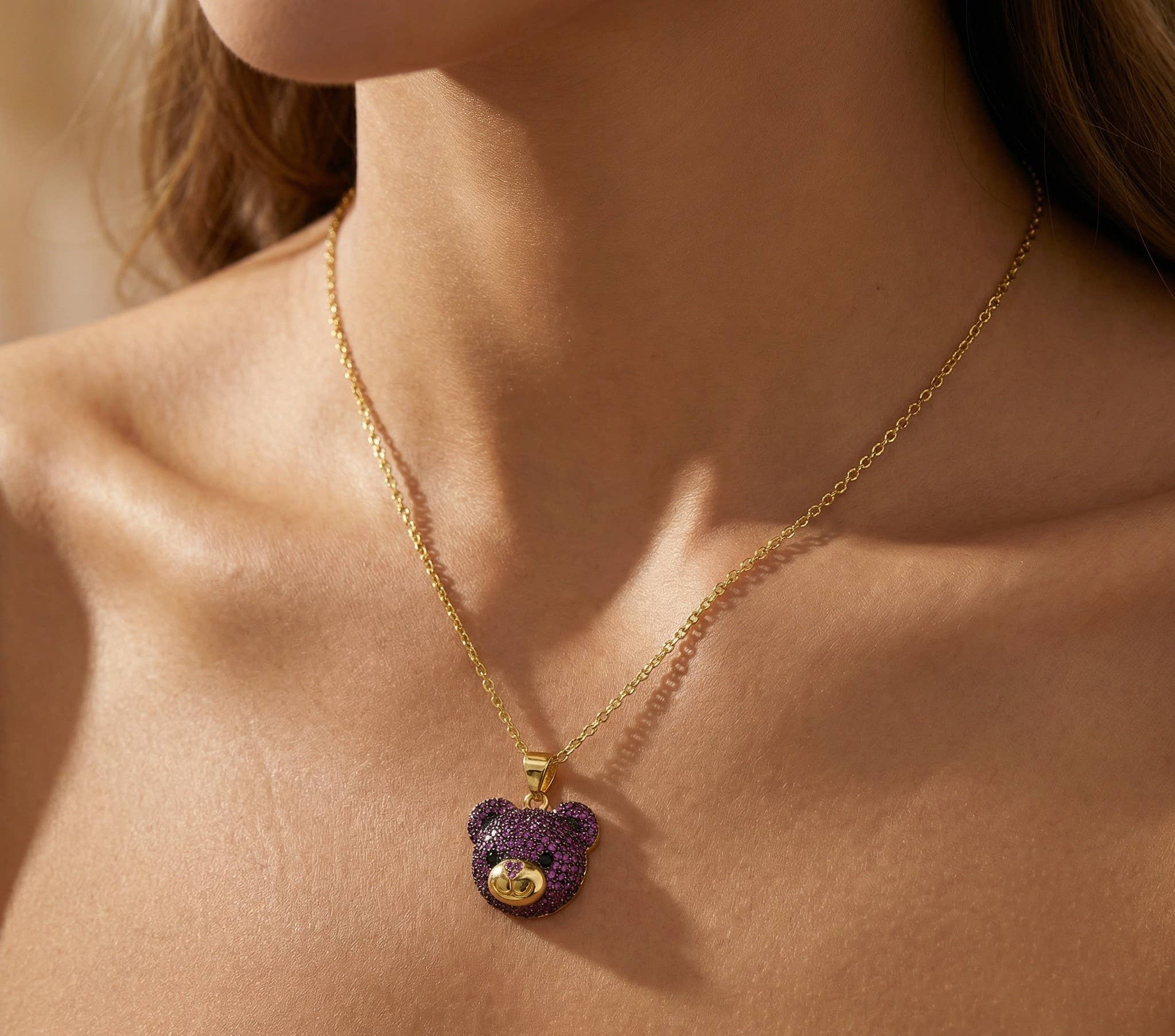 Teddy Bear Gold Charm with colorful cz Pendant CPG1151