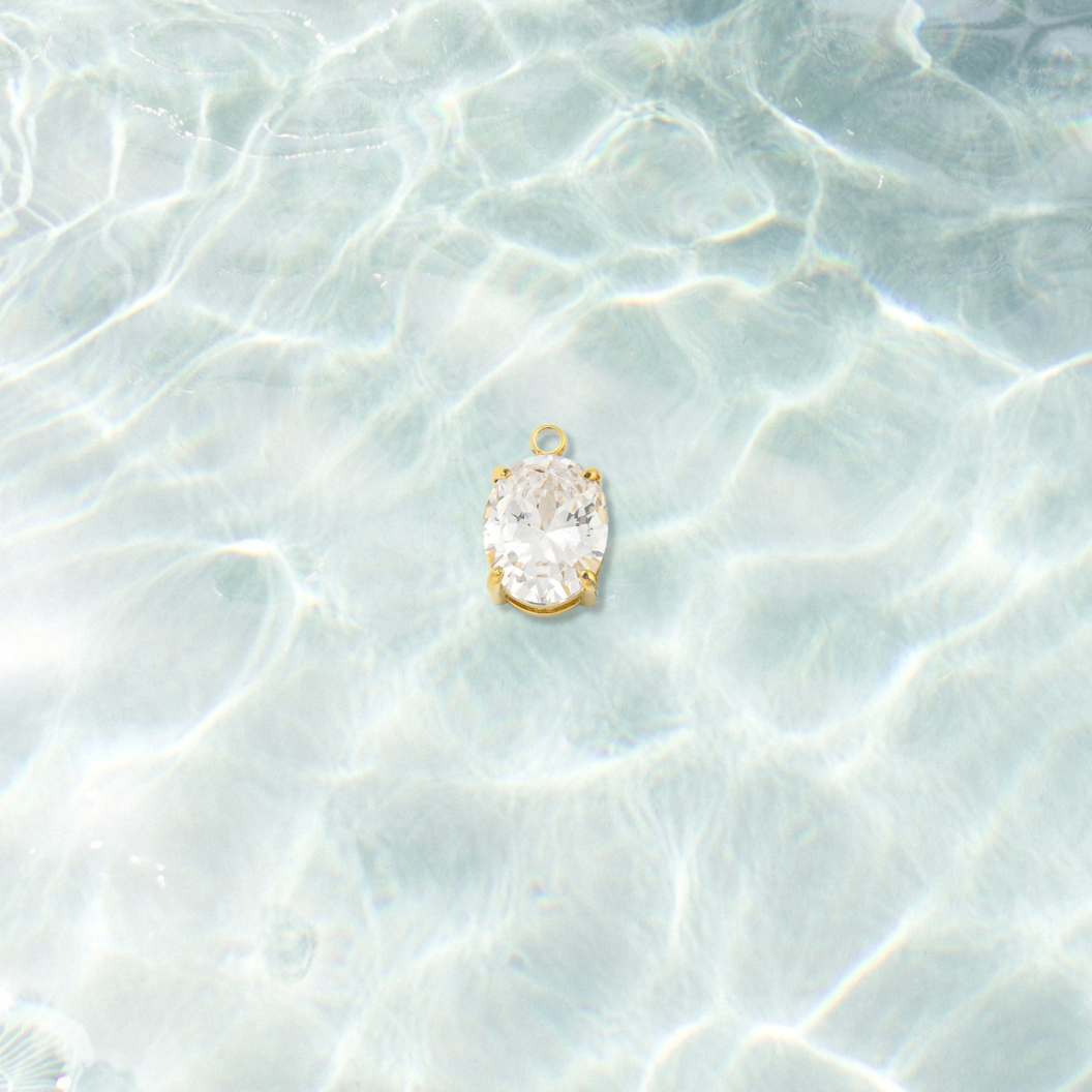 Gold Pure Brilliance Oval Cubic Zirconia Charm | Waterproof Stainless Steel