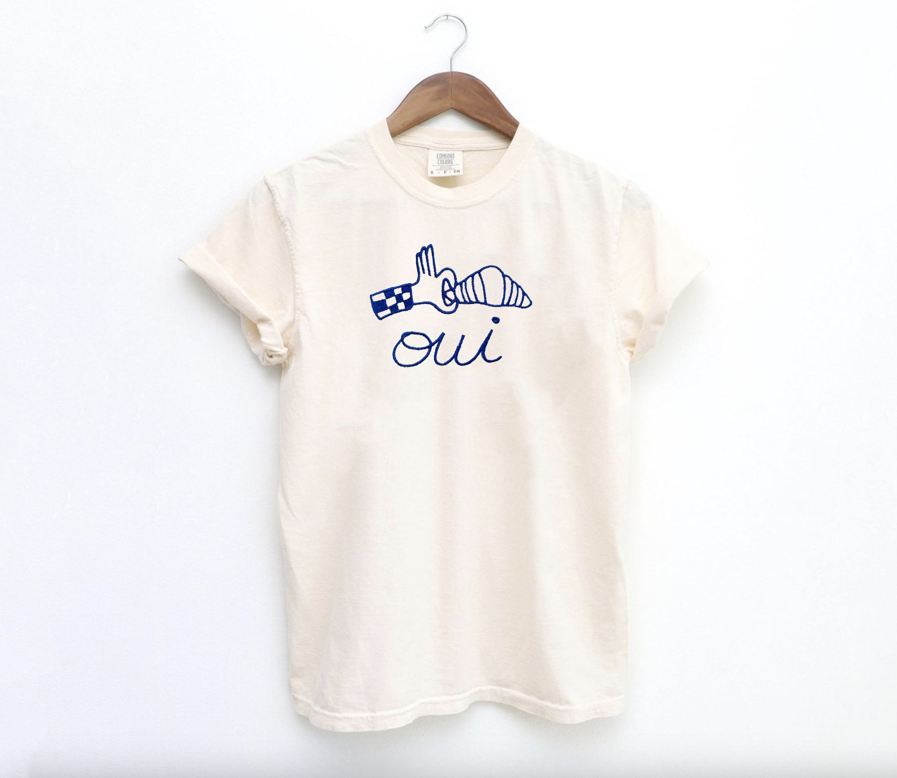 Embroidered Oui French Croissant Shirt 