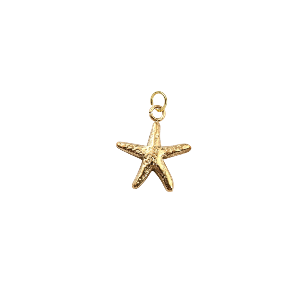 Gold Hammered Starfish Shell Charm | Waterproof Stainless Steel