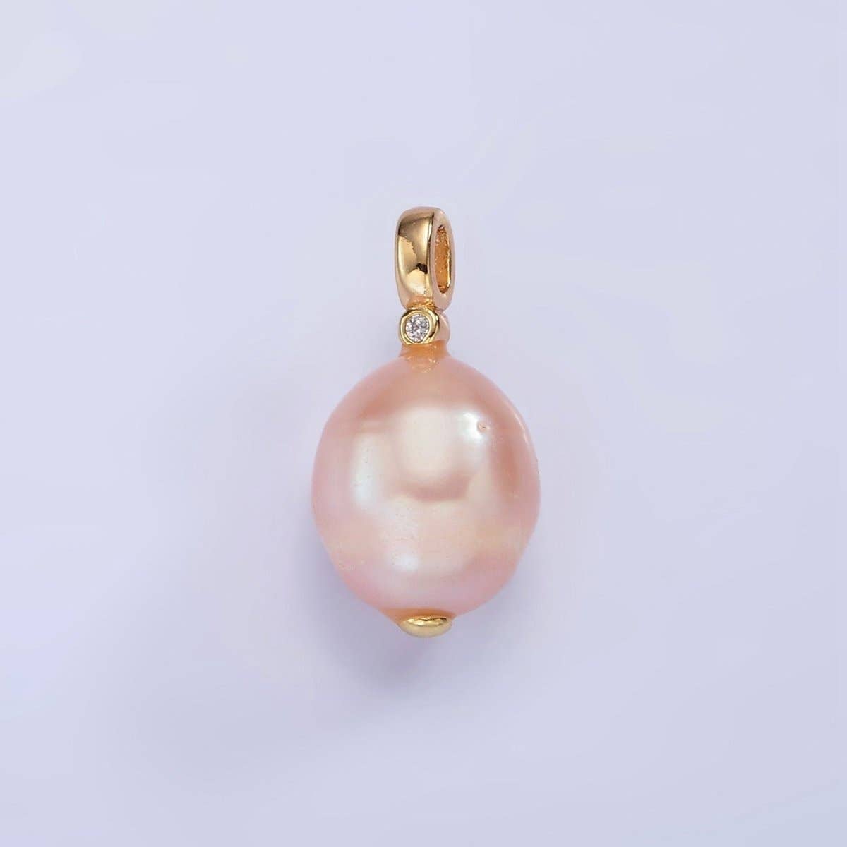 14K Gold Filled Pink Lavender, Pink Ringed Button CZ Pearl Pendant