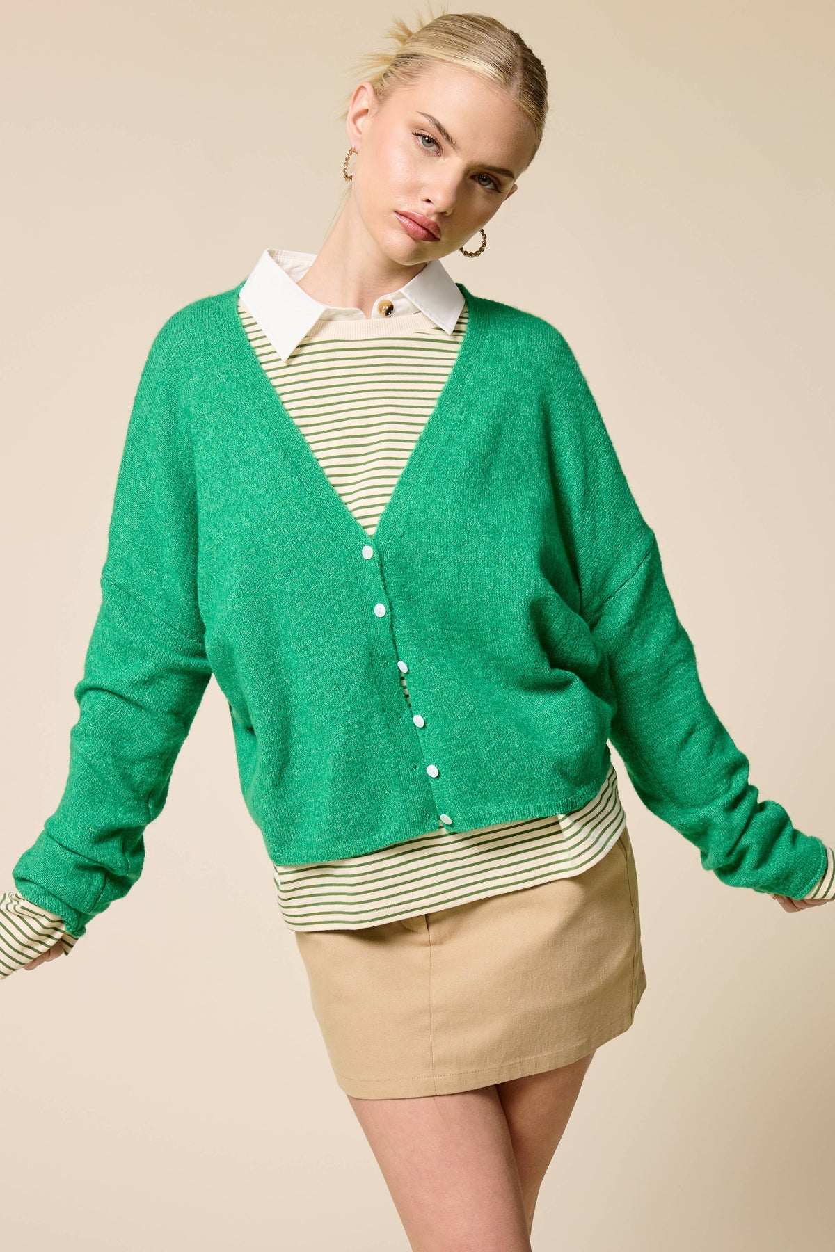 V neck Batwing Sleeve Button Up Cardigan