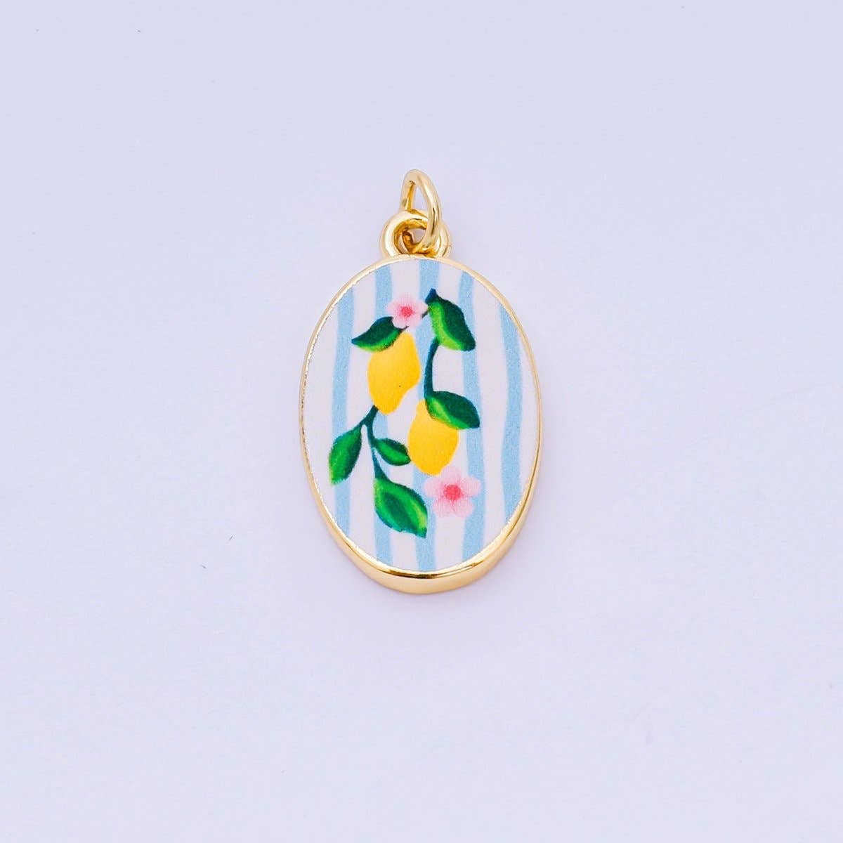 24K Gold Filled Enamel Art Oval Spring Charm in Flower, Butterfly, & Nature