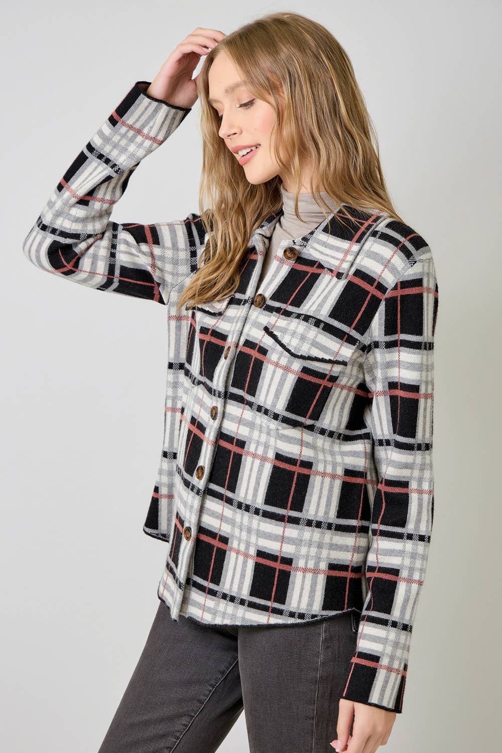 60843 Check Patterned Sweater Jacket
