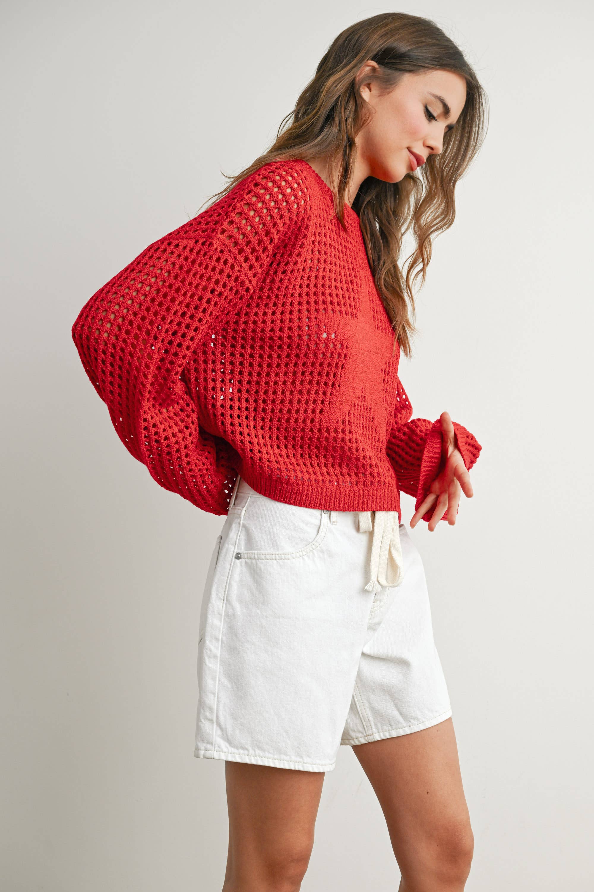 Crew Neck Crochet Sweater