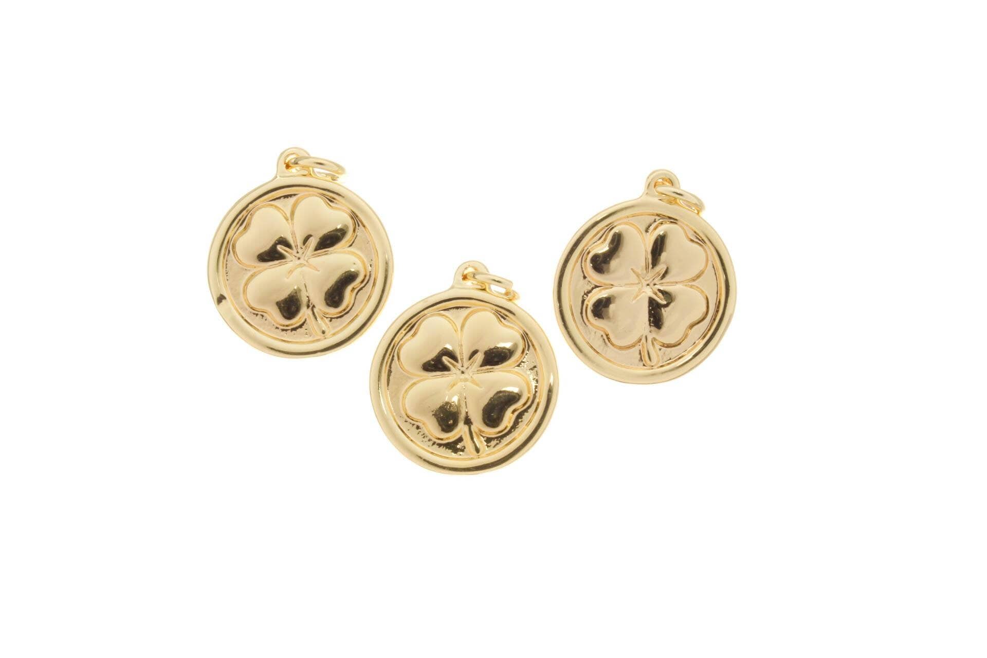 Gold Shamrock Wax Seal Clover Lucky Charm Pendant