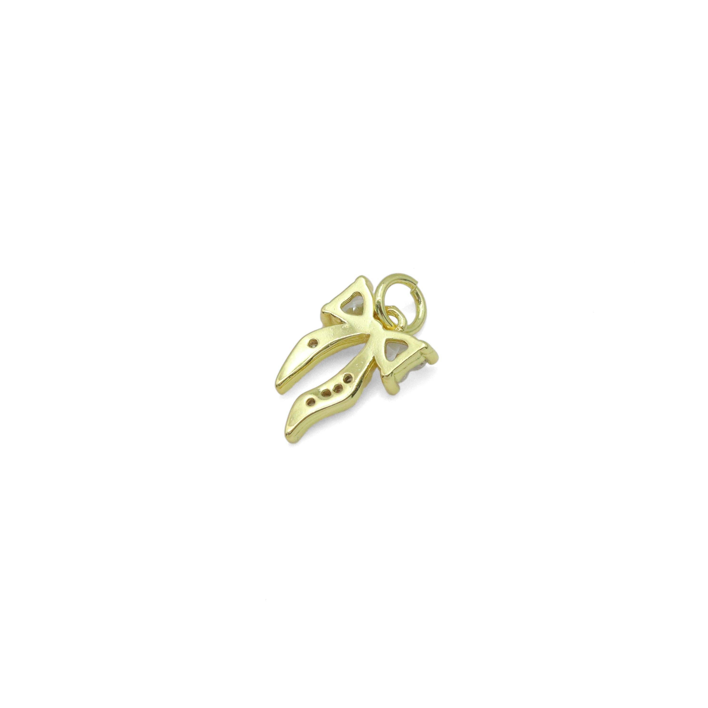 Gold Clear Heart Bowknot Charm Pendant