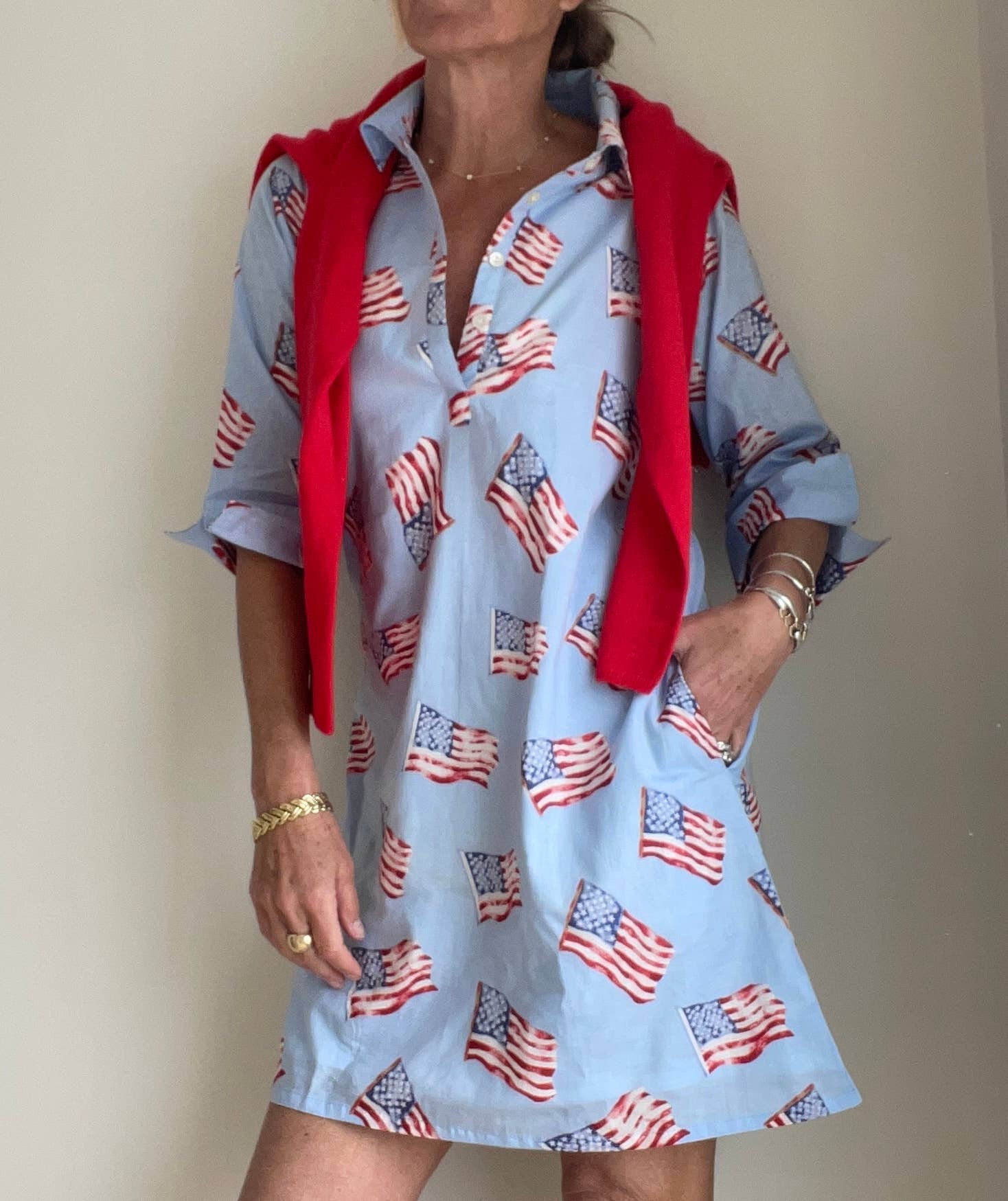 Sconset 3/4 Sleeve Flag dress in blue