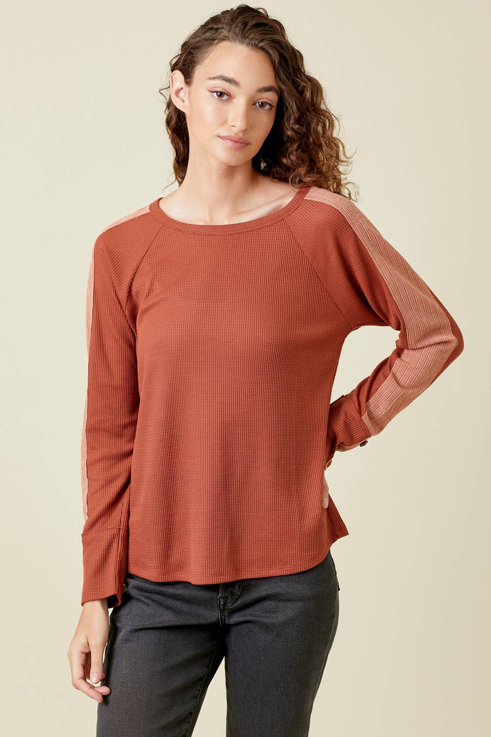 Mixed Waffle Knit Top