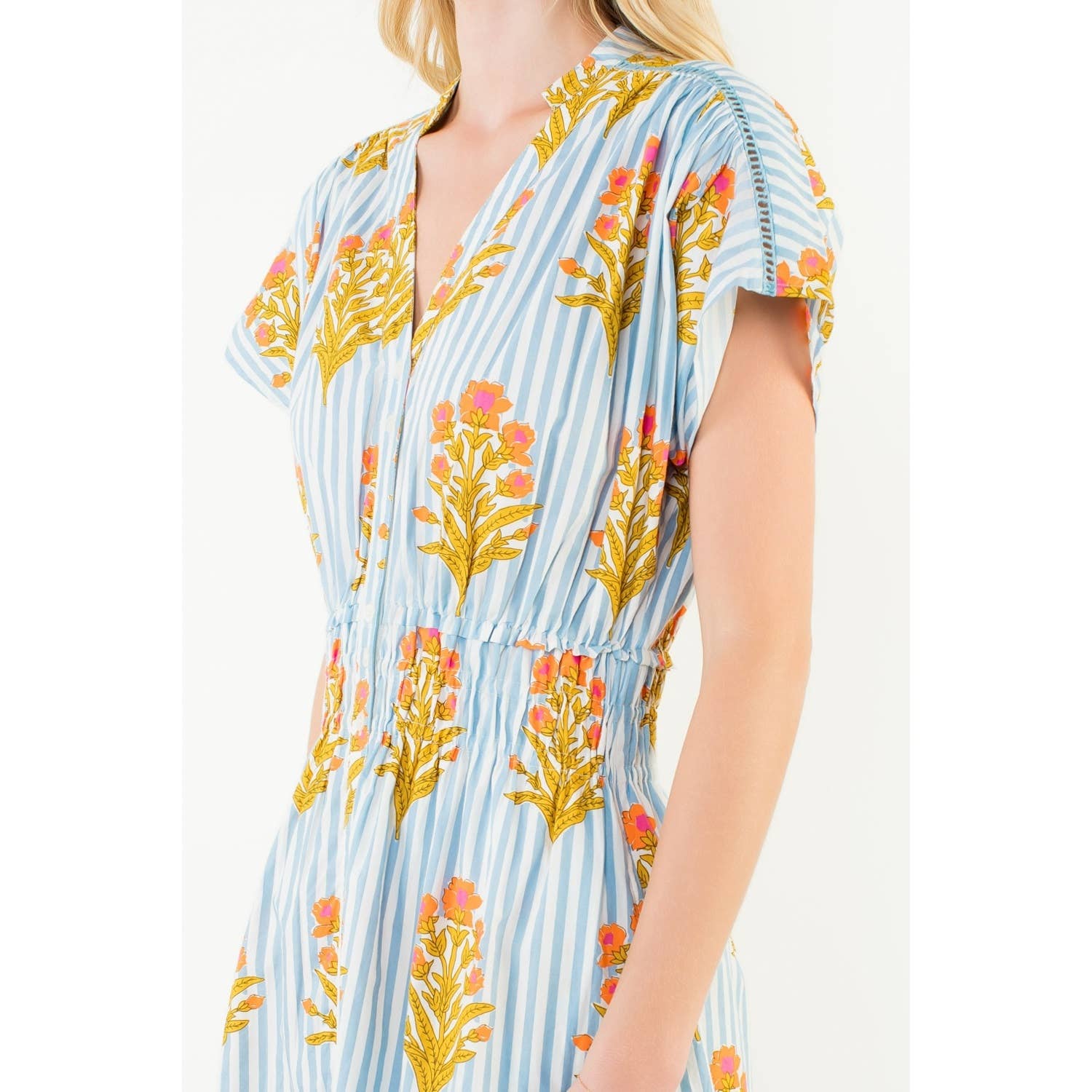 Short Sleeve Floral Striped Print Dress