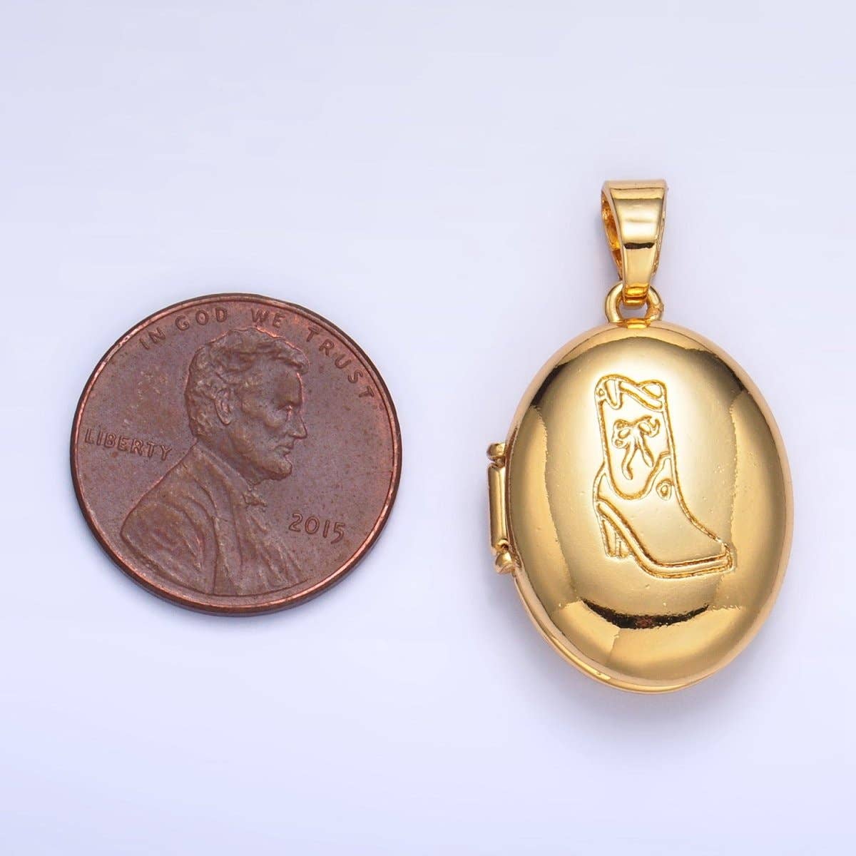 24K Gold Filled Engraved Cowboy Boot Oval Locket Pendant