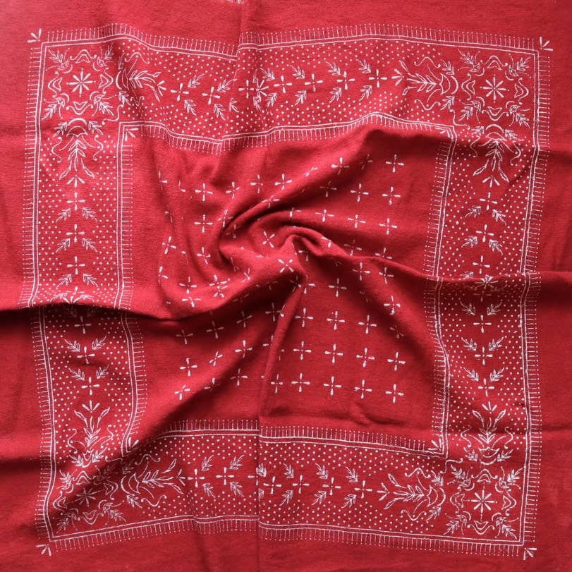 Poppy Red Classic Print Naturally Dyed Bandana (white)