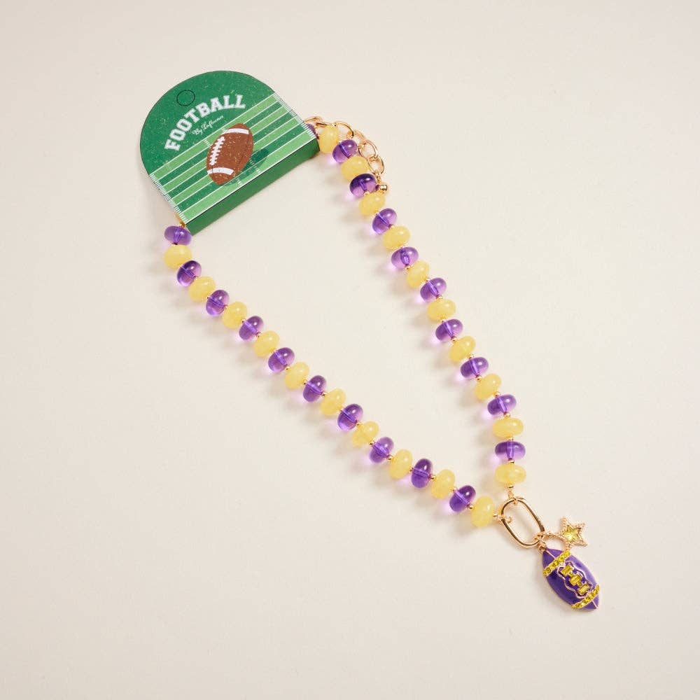 Football Star Stone Pendant Bead Necklace
