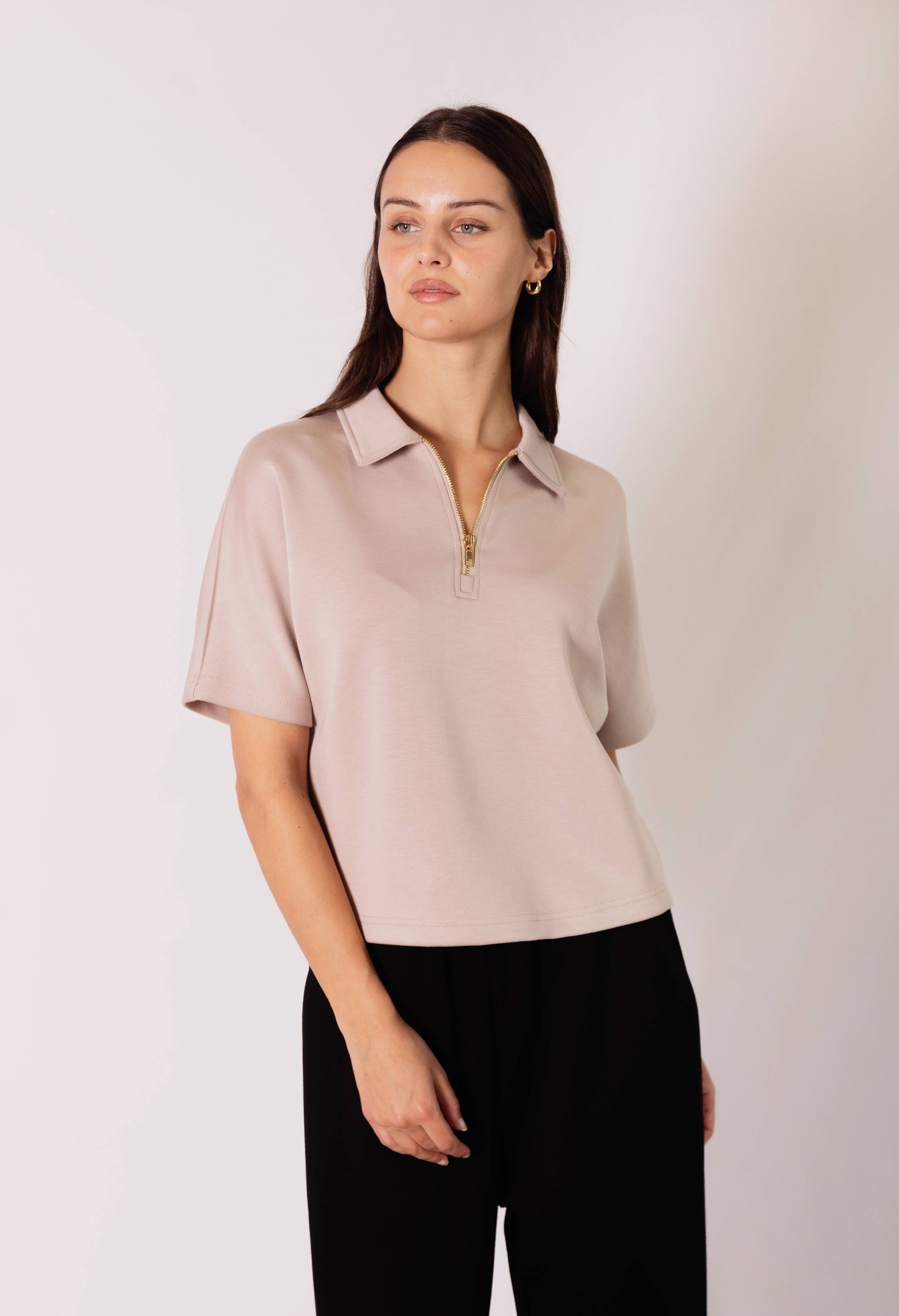 Butter Modal Short Sleeve Quarter Zip Top