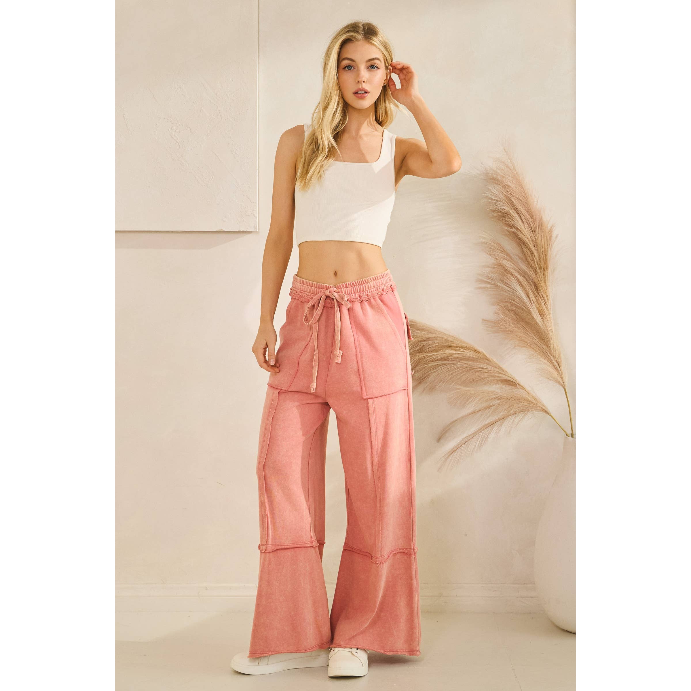 MINERAL WASHED TERRY KNIT PANTS