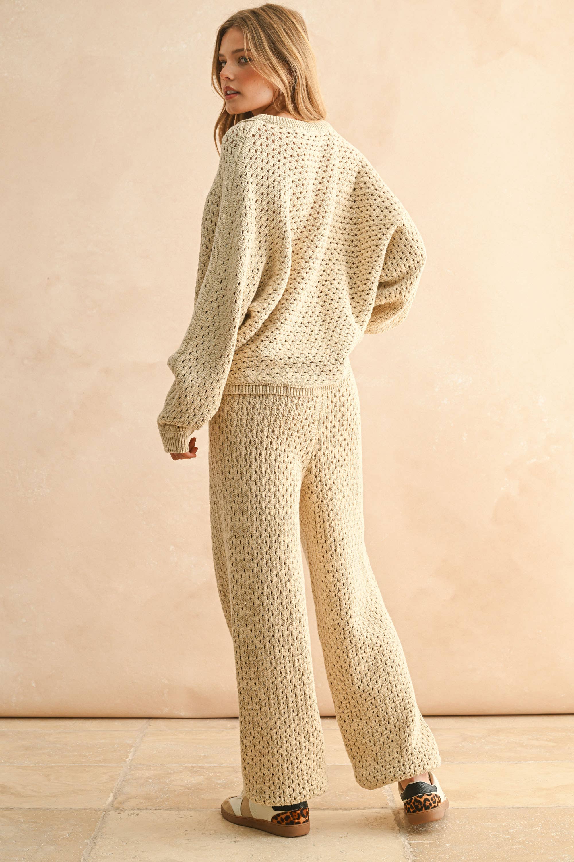 HALF BUTTON FRONT CROCHET KNITTED PULLOVER