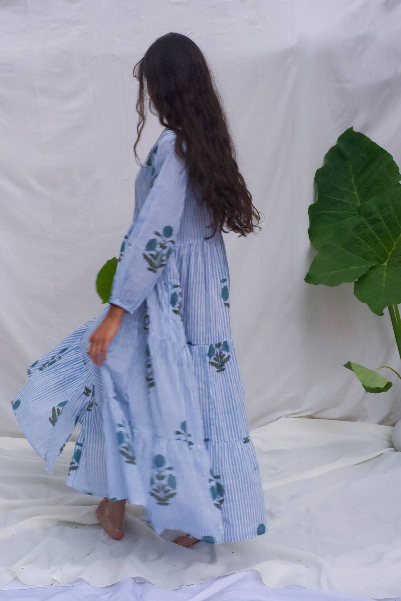 Venus Midi Dress ~ Blue Stripes & Floral