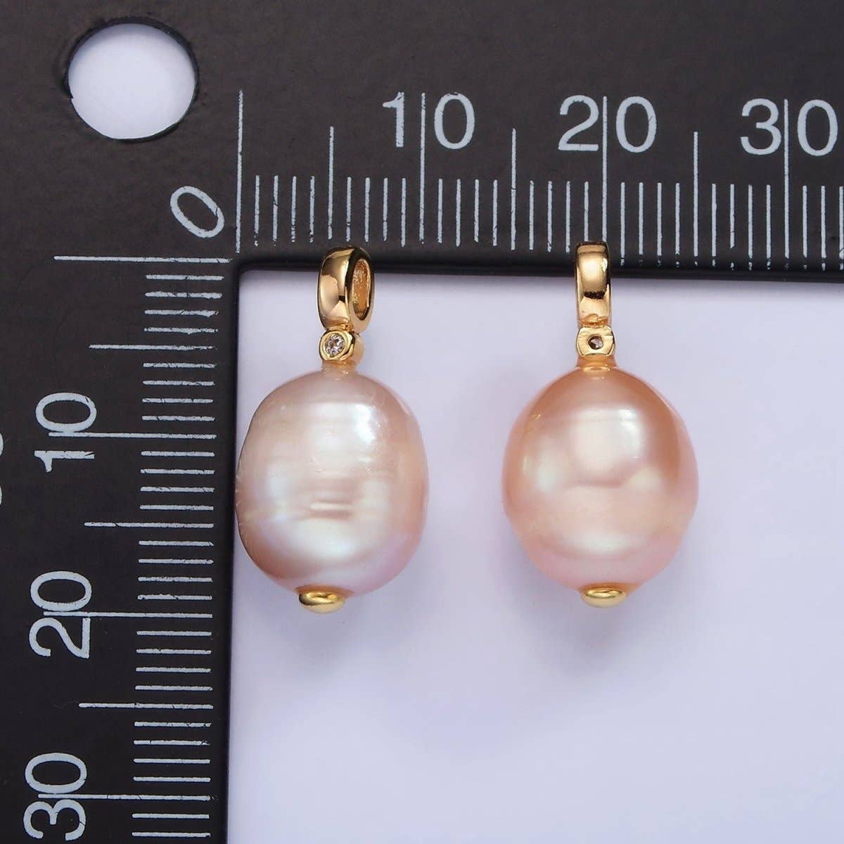 14K Gold Filled Pink Lavender, Pink Ringed Button CZ Pearl Pendant