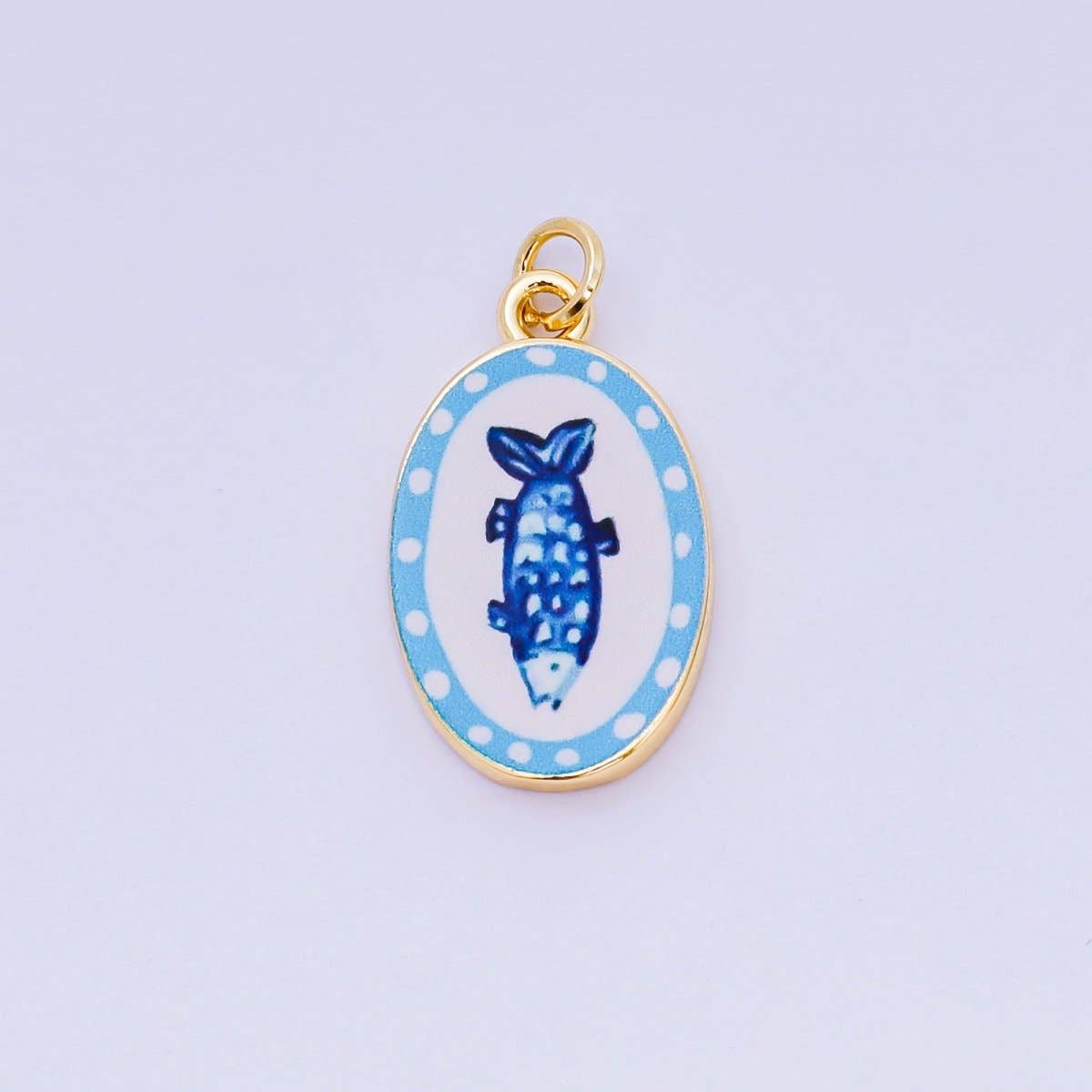 24K Gold Filled Enamel Art Oval Spring Charm in Flower, Butterfly, & Nature