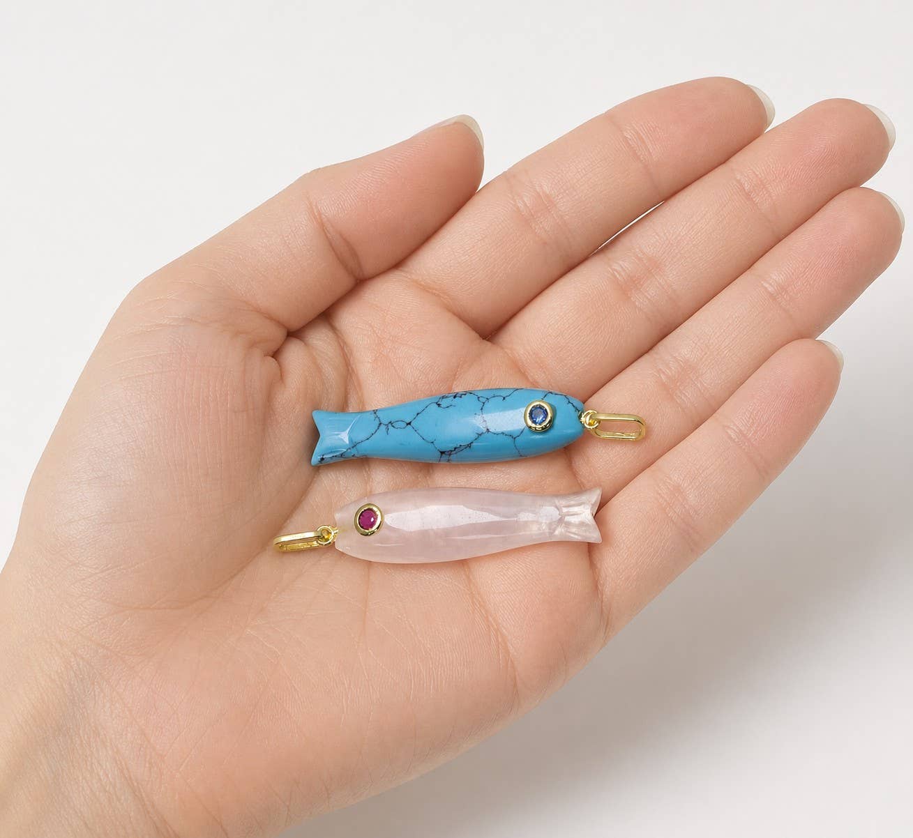 Natural Gemstone Fish Charm For Jewelry Making, GSF029
