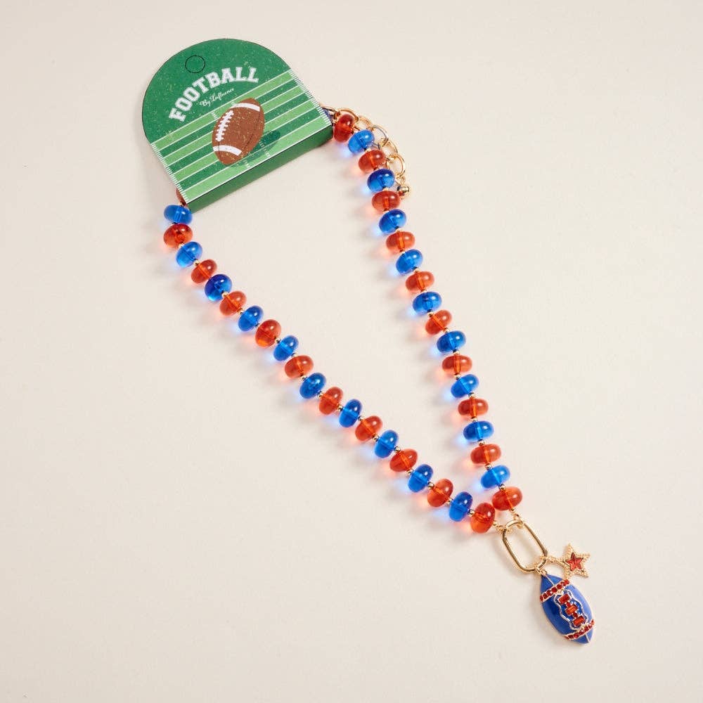 Football Star Stone Pendant Bead Necklace