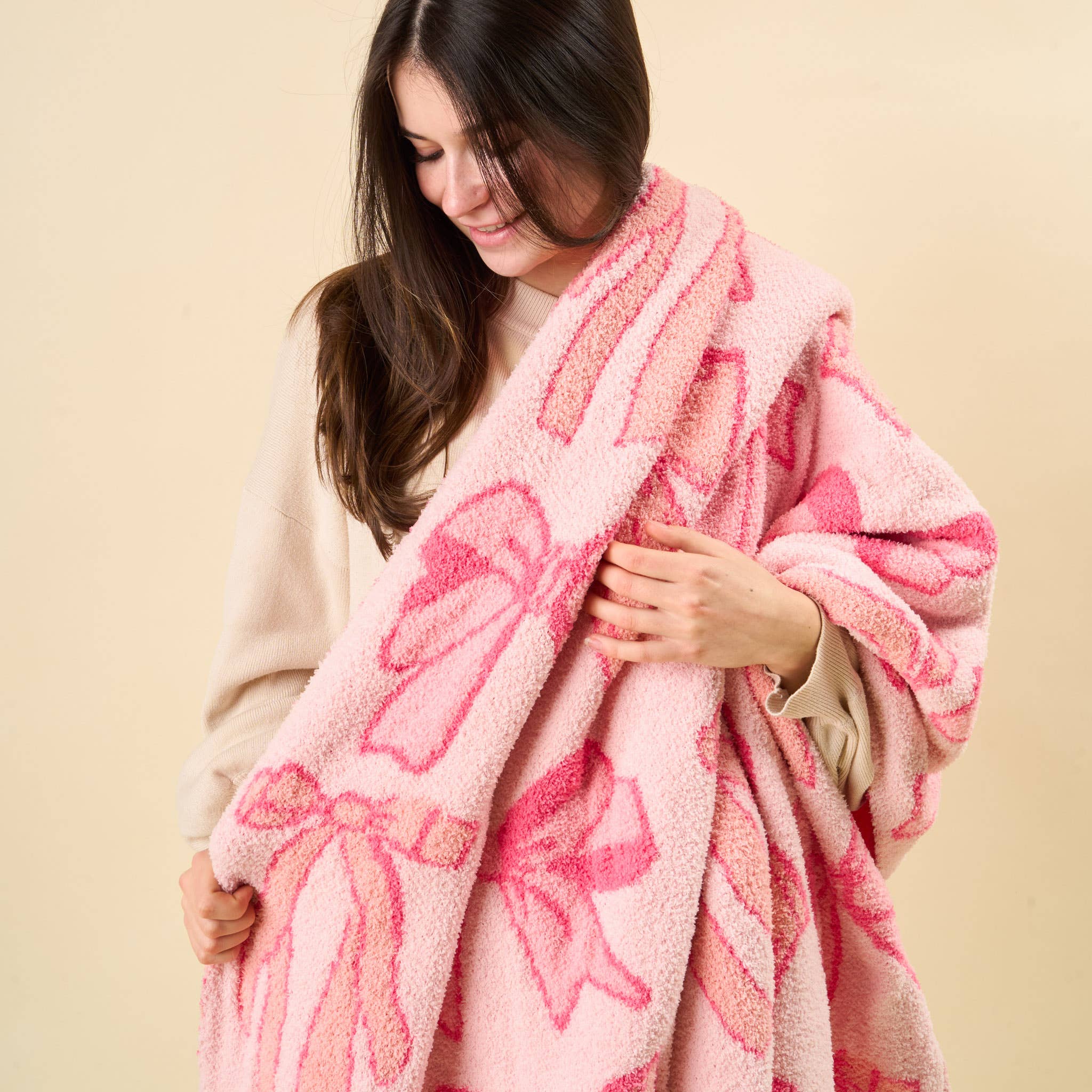 Cozy Dreams Luxe Blanket-Blushing Bows Pink