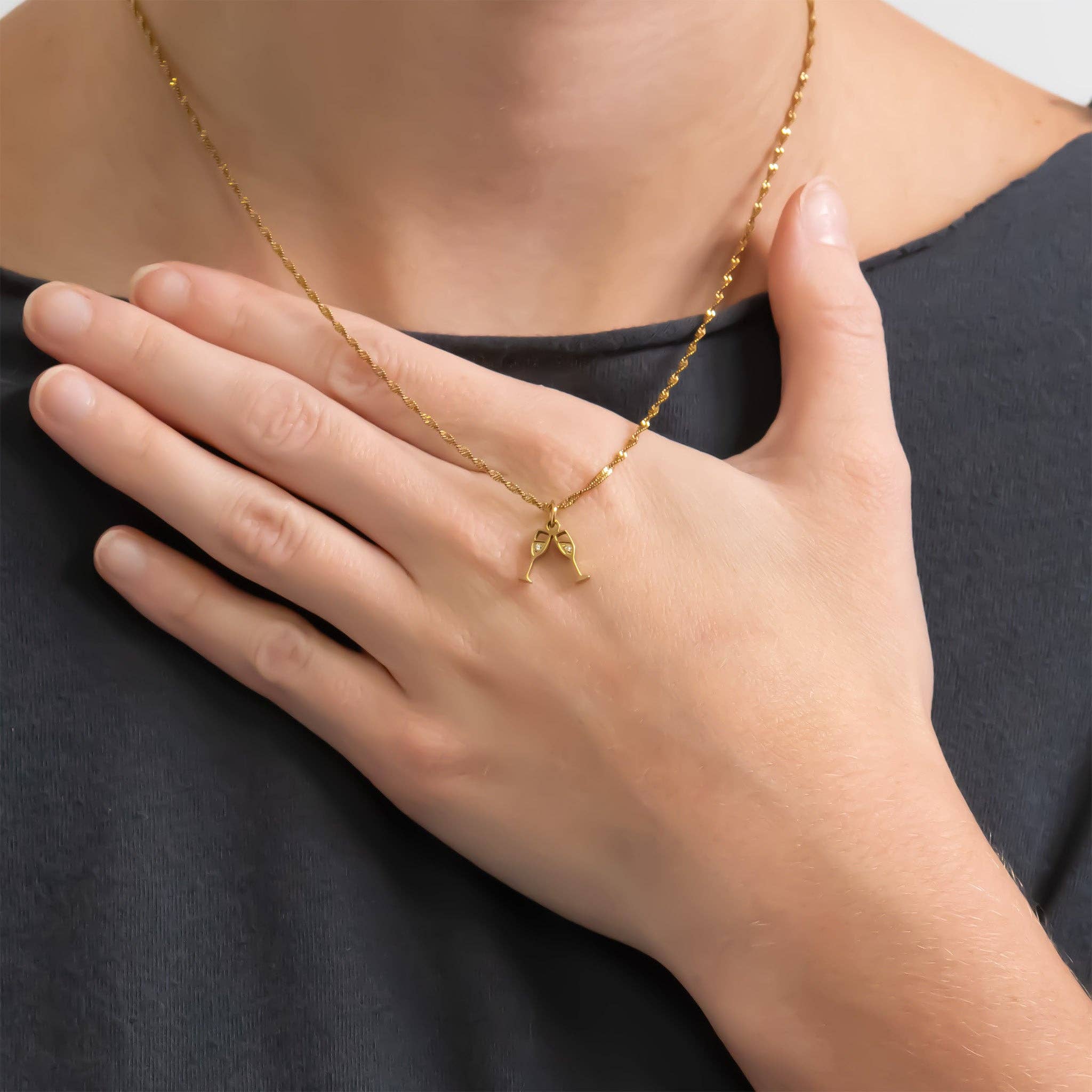 18K Gold PVD Stainless Steel Champagne Cheers Charm