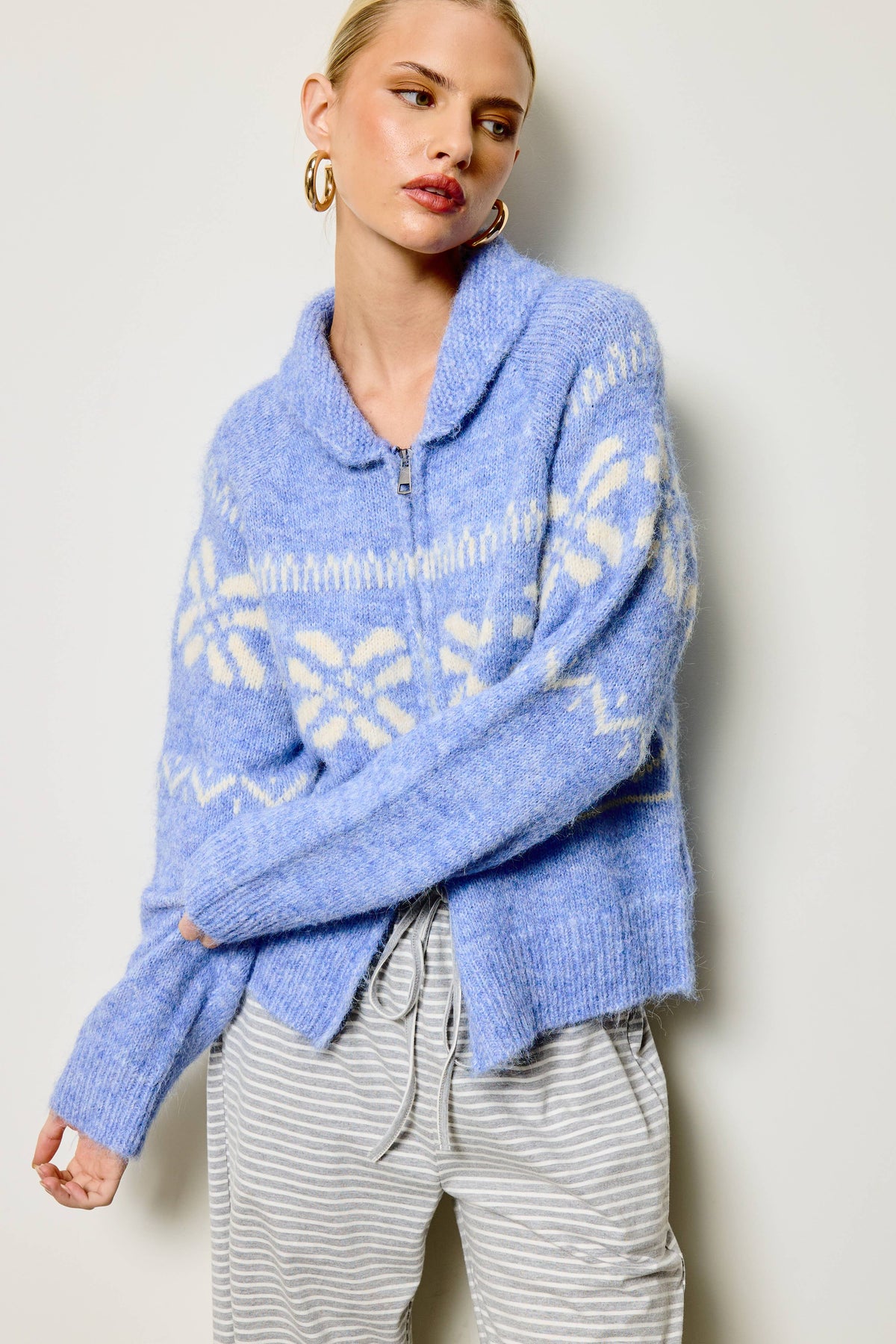 Nordic Snowflake Zip Up Knit Jacket