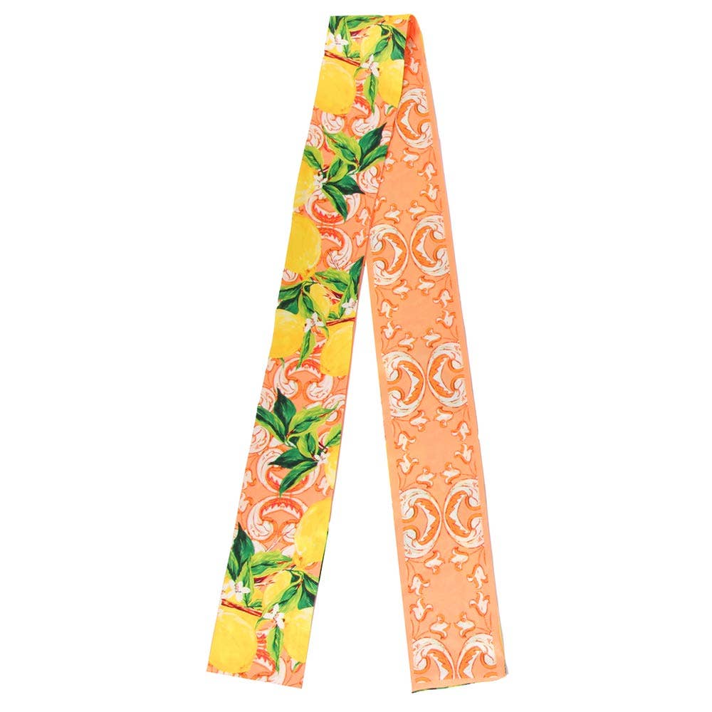 Lemon and Scroll Pattern Twilly Skinny Scarf