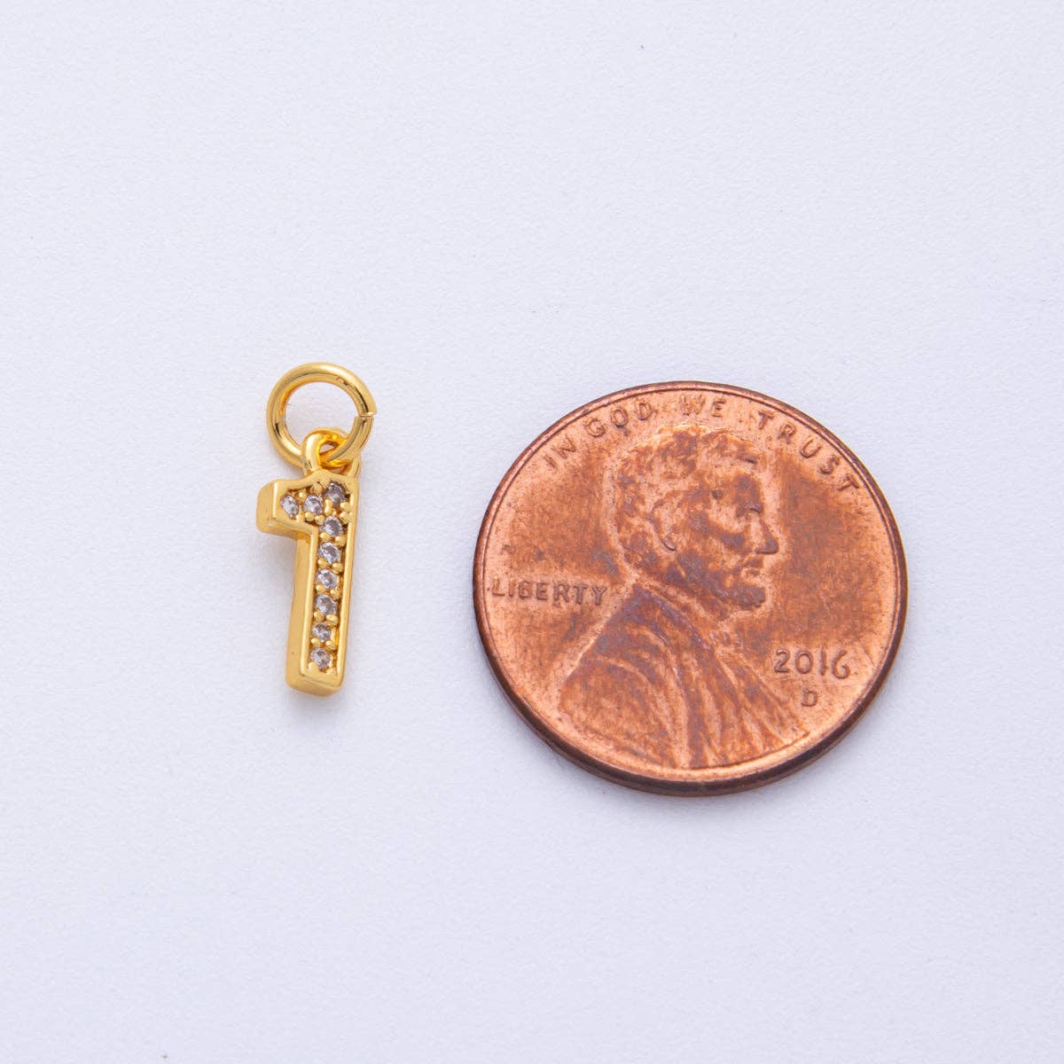 24K Gold Filled 14mm Number 0-9 Clear Micro Paved CZ Charm